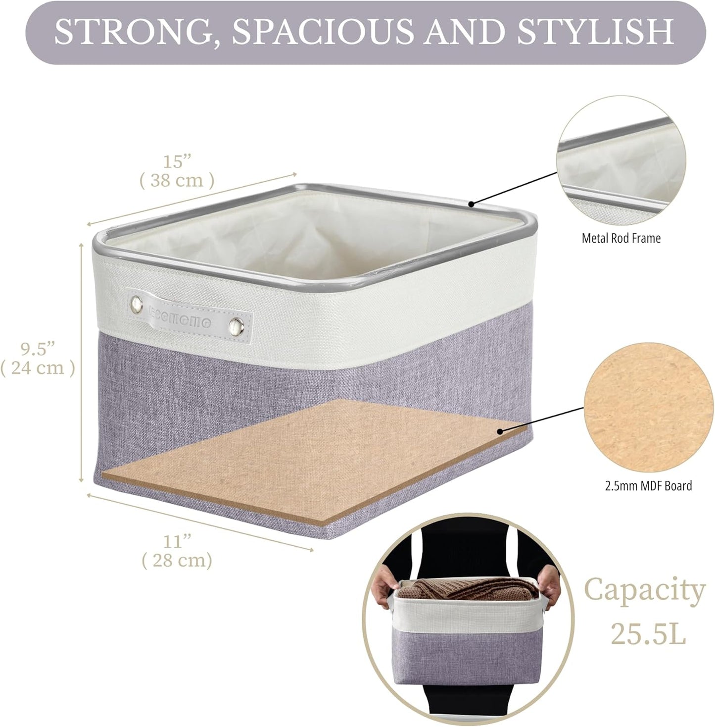 DECOMOMO Storage Bins Fabric Storage Baskets for Shelves, Linen Closet Organization Toys Nursery (Purple and White, Large - 3 Pack)