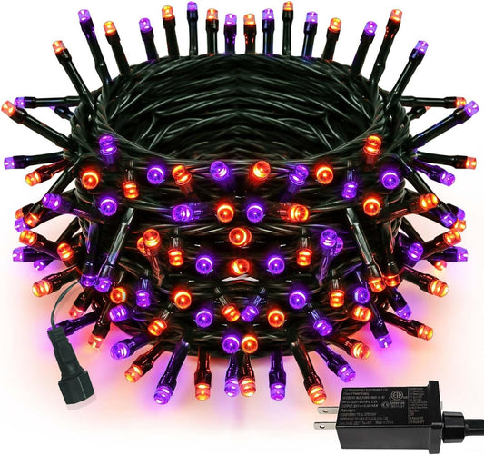 75.8 FT 200 LED Orange and Purple Halloween Tree Lights Indoor Outdoor, Extendable Halloween Led String Lights with Memory Function & Timer & 8 Modes, Waterproof Twinkle Light for Horror Party Decor