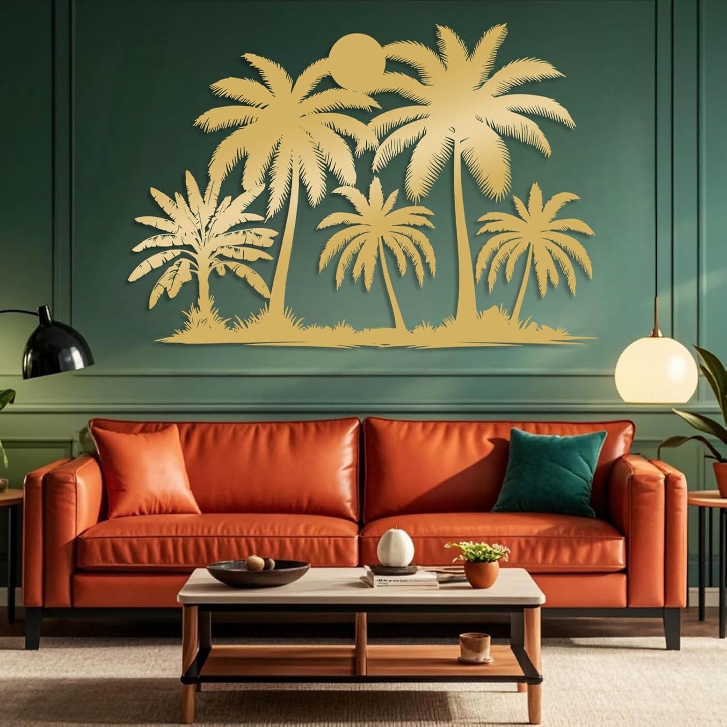 Tuglona Metal Palm Tree with Sunset Wall Decor, Tropical Palm Tree Metal Wall Art, Tropical Wall Decor, Sun Wall Art, Beach Wall Decoration, Coastal Trees Wall Hanging (Gold, 30"x21"/76x53cm)