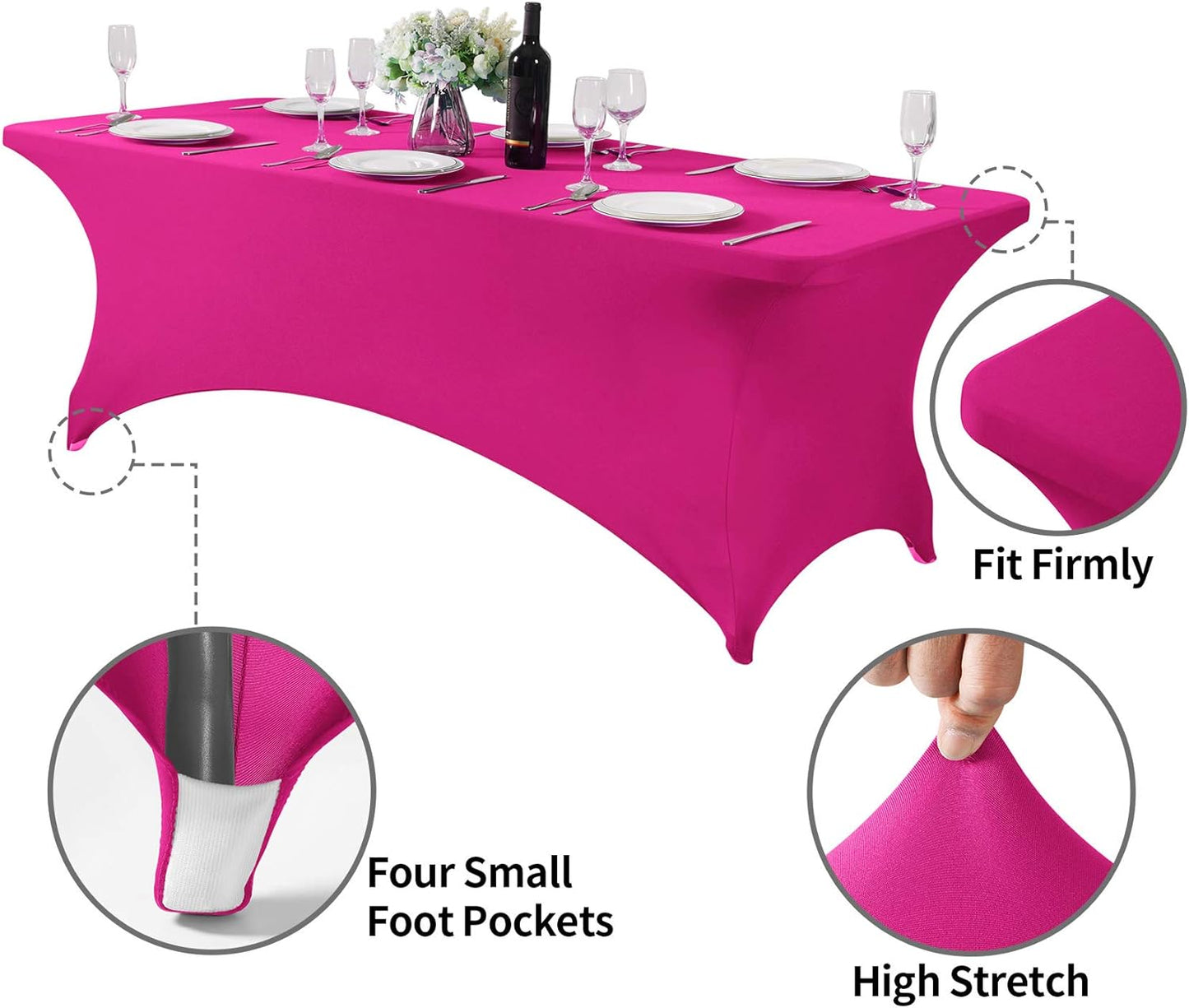 Spandex Table Cover for 8FT or 4ft or 6ft Table Universal Fitted Stretch Tablecloth for Party, Banquet, Wedding and Events-Fuchsia