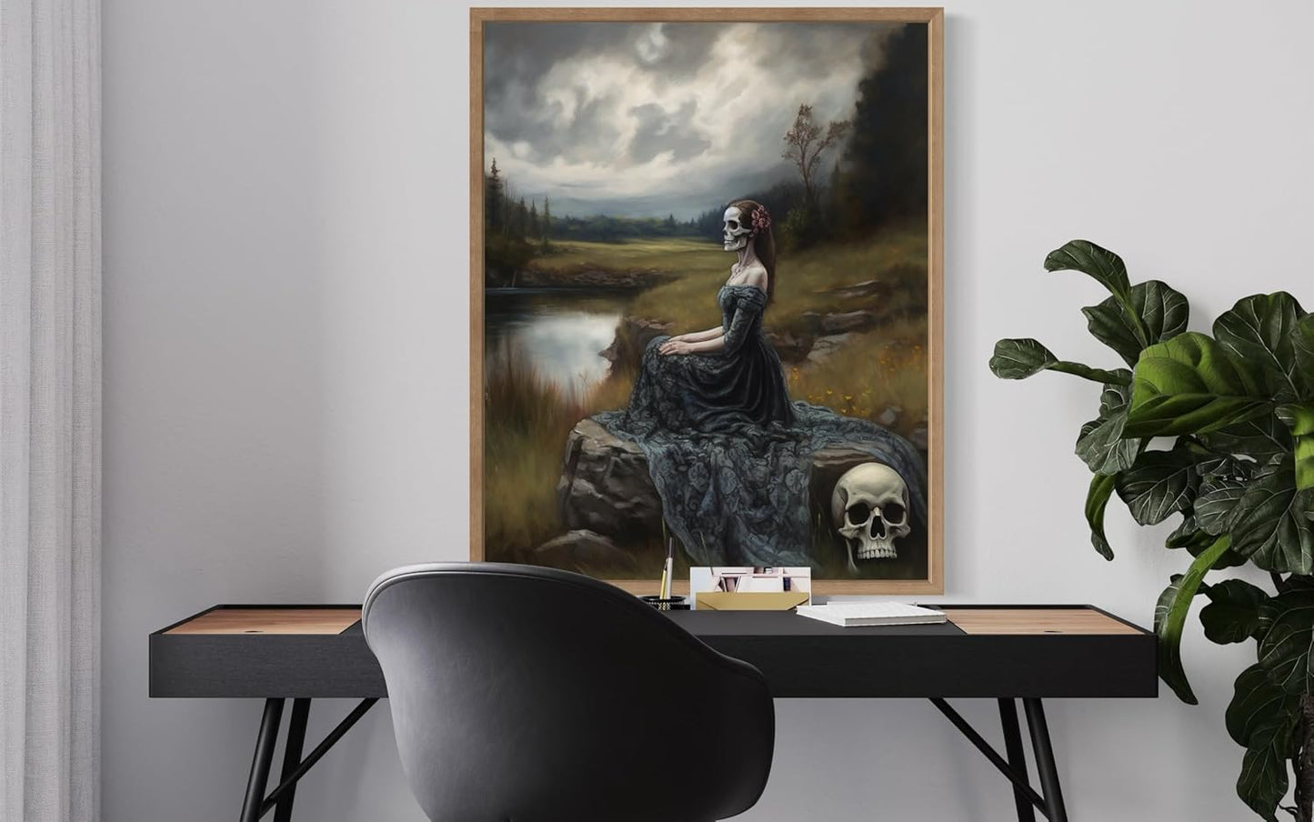 Widow Ghost Poster Art Print, Halloween Scary Vintage Wall Art Academia Spooky Painting Decoration for Horror Prints, Gothic Posters Bedroom Decor 89 (Widow Ghost, 8 x 10 inches, Wood Frame)