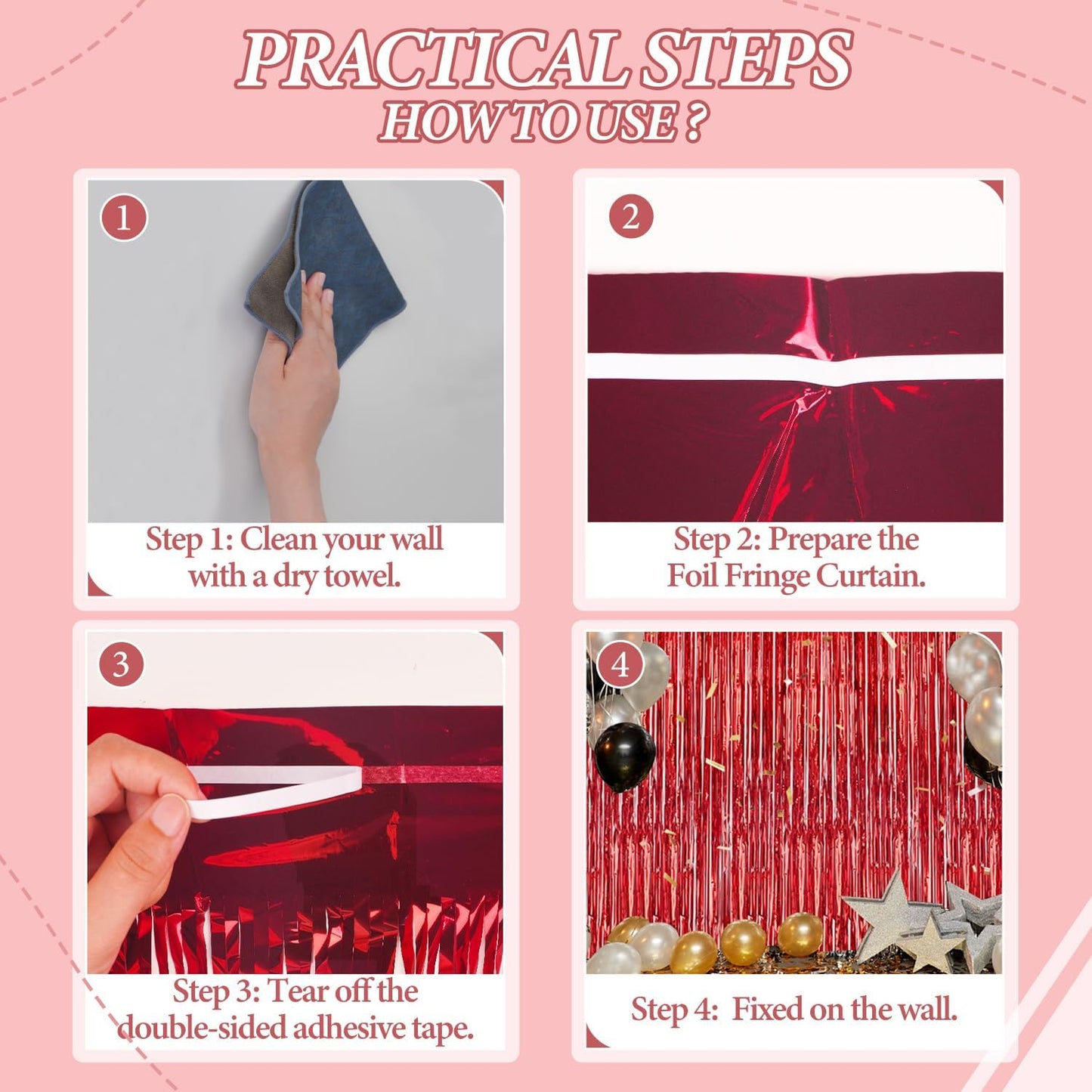 3 Pack Foil Fringe Backdrop - Red Shiny Tinsel Curtains for Party Decoration/Photo Booth Props - 3.3x8.2 FT Metallic Foil Backdrop for Birthday, Wedding, Graduation, Christmas.