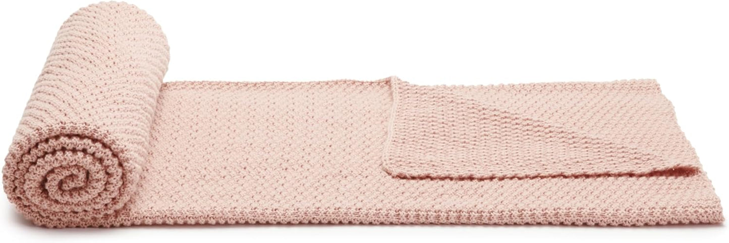 Amazon Basics Chunky Cable Knit Throw Blanket for Couch, Sofa, Bed, Lightweight Soft Cozy, Dusty Rose, 50"x 60"