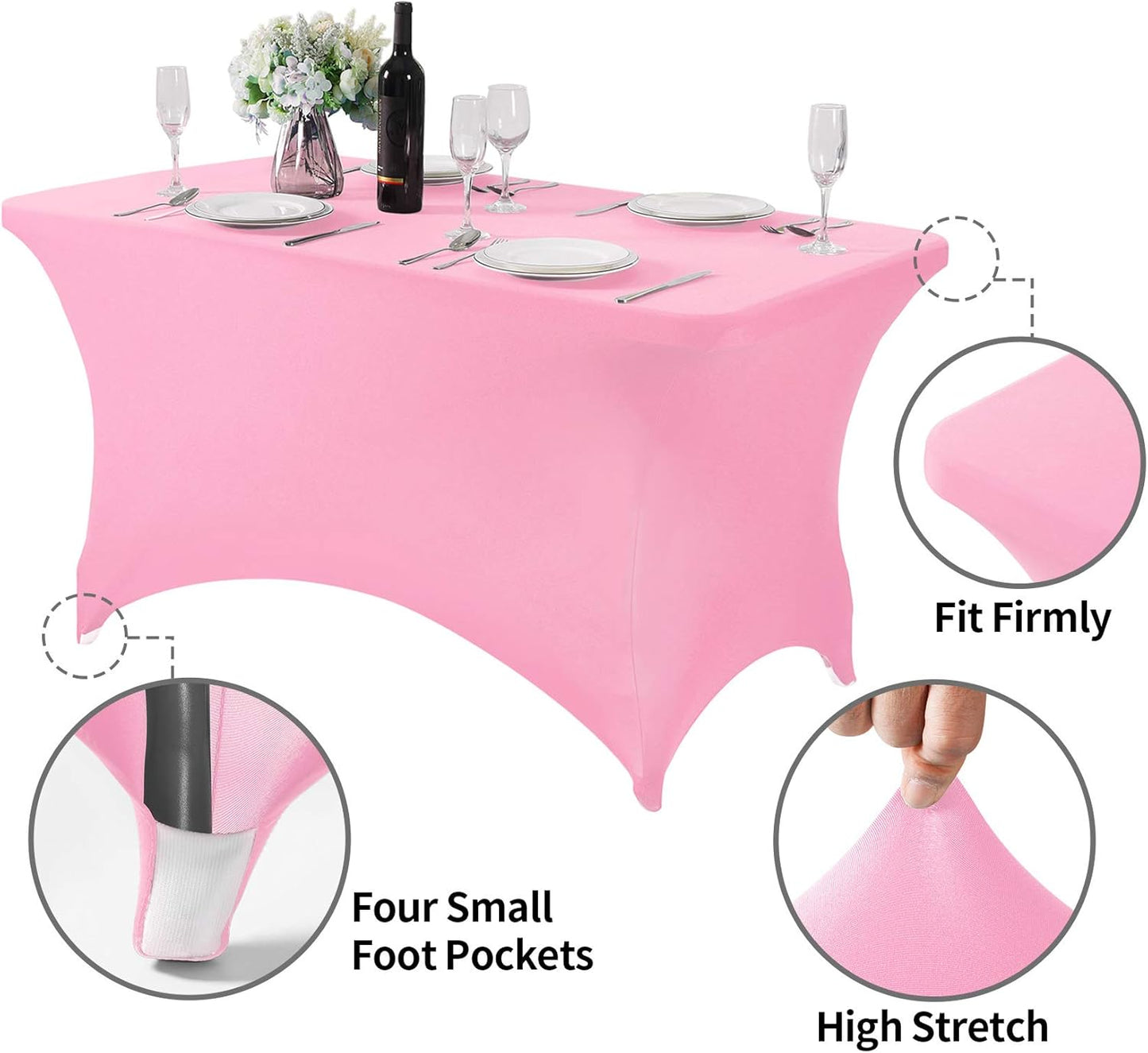 2Pack Spandex Table Cover for 4FT or 6ft or 9ft Table Universal Fitted Stretch Tablecloth for Party, Banquet, Wedding and Events-Pink