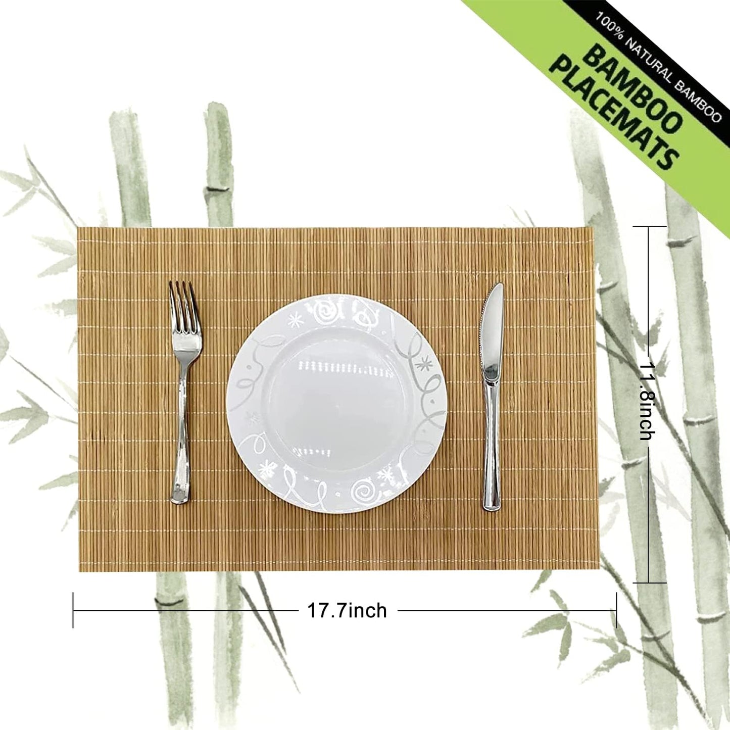 ANDSTAR Set of 6 Bamboo Placemats 17.7X11.8Inch Sushi Rolling Mat Japanese Style Bamboo Mat Natural Place Mats Washable Heat Resistant Table Mats for Dinner Dining Table Wedding Parties（Brown）