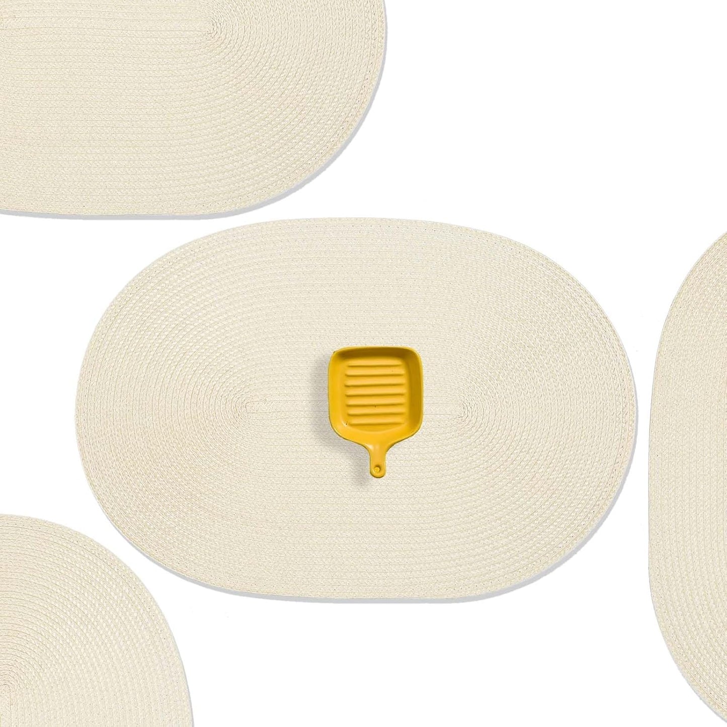 AHHFSMEI Placemats Set of 6 for Dining Table Washable Woven Vinyl Non-Slip 18x12 inches Placemat Heat-Resistant Durable Table Mats for Dining Table Easy to Clean (Oval Beige, 6)