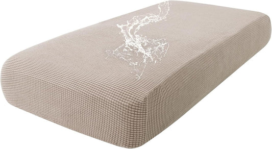 hyha Waterproof Couch Cushion Covers for Pets, Non Slip Sofa Seat Cover for Dogs Washable, Soft Thick Stretch Jacquard Fabric, Sofa Slipcovers with Elastic Bottom (1 Piece for Medium, Taupe)