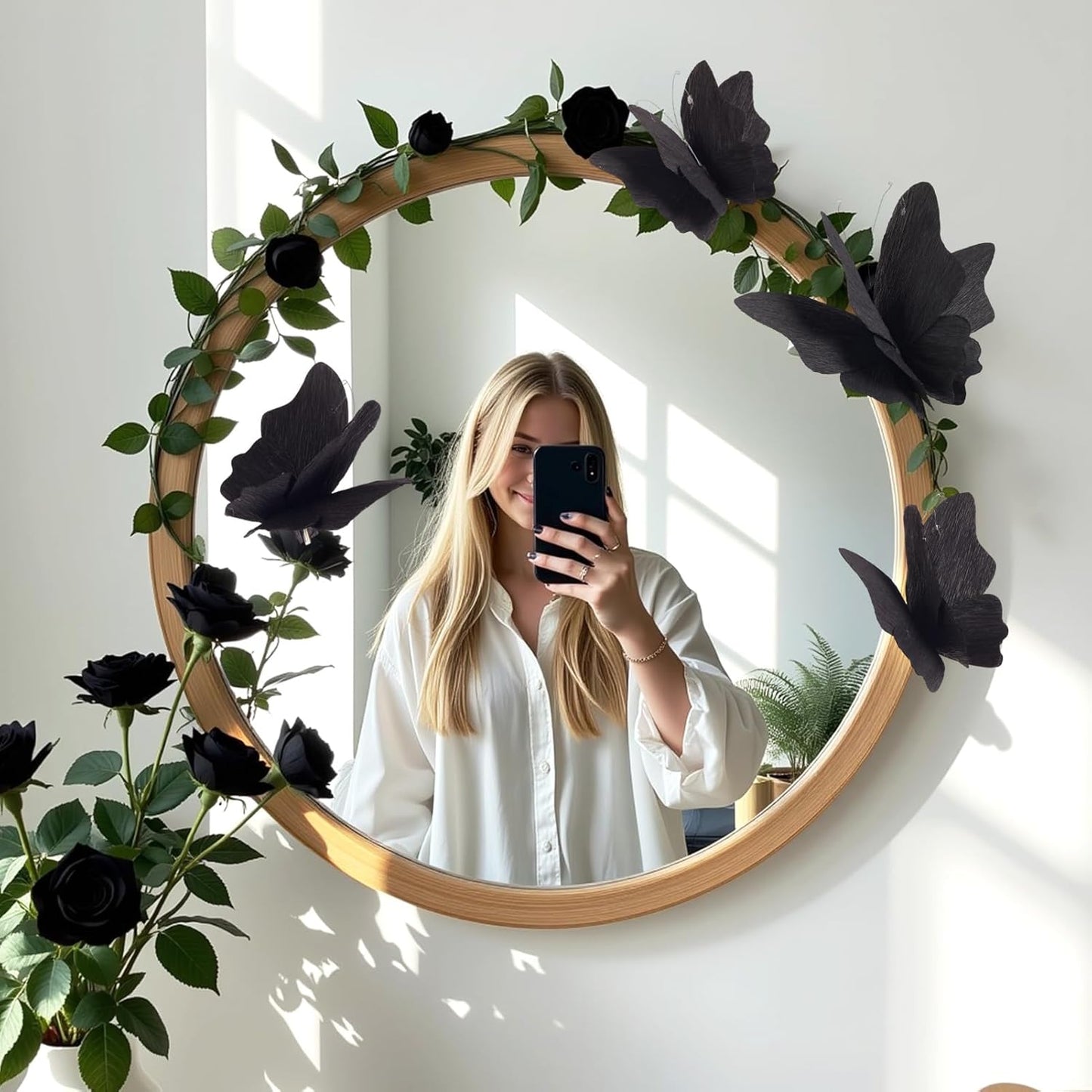 Party Butterfly Decorations, Black 3D Butterfly Birthday Decoration, 4 Pcs Crepe Paper Hanging Decor for Room, School, Black Theme, Flower Party for Garden, Dining Table Decor