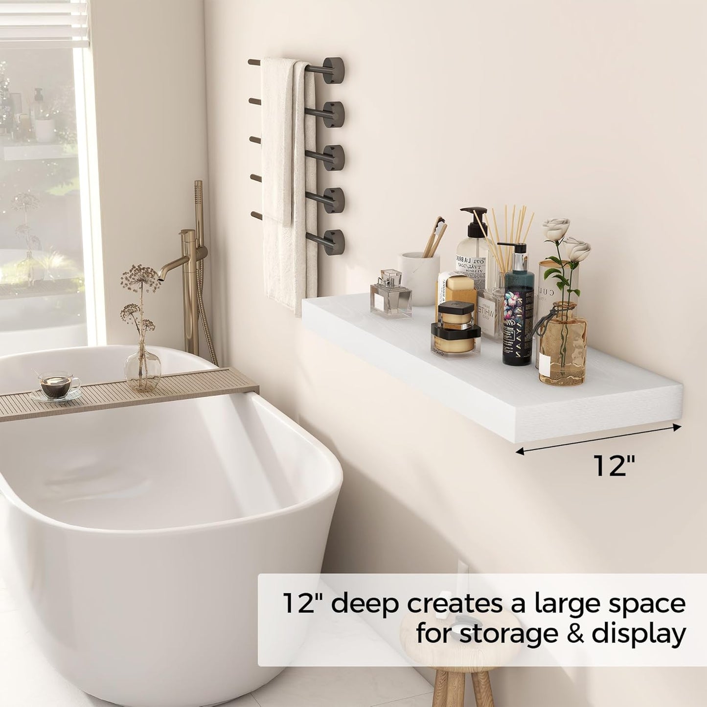 Fun Memories 30 Inch Floating Shelves White, 12 Inch Deep Floating Shelf for Books, 30 x 12 x 2 Deep & Thicked Wall Shelves for Bathroom, Living Room, Kitchen, Set of 1