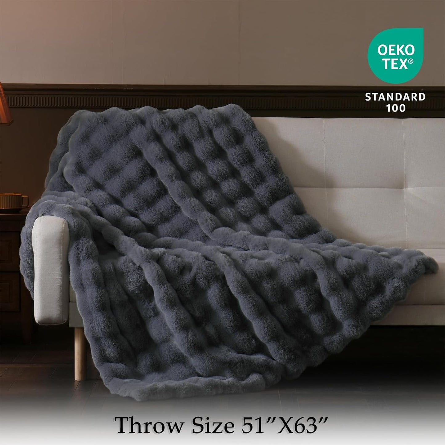 BENVWE Faux Fur Throw Blanket for Couch - Thickened Fluffy Soft Bubble Blanket for Living Room Home Decor - Fathers Day Birthday Gifts for Women Men, Grey, 50" x 60", 1300GSM