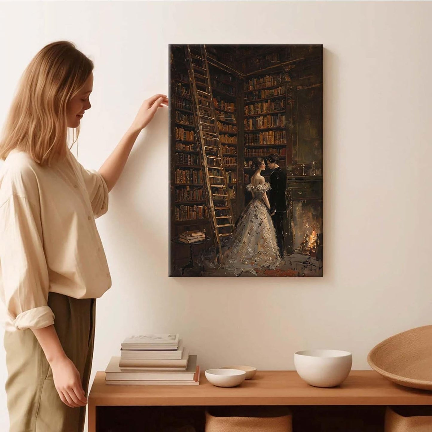 Gothic retro library scene decoration melancholy calm art college style wall aesthetic antique style home decoration suitable for bedroom living room12x16in Wood Framed