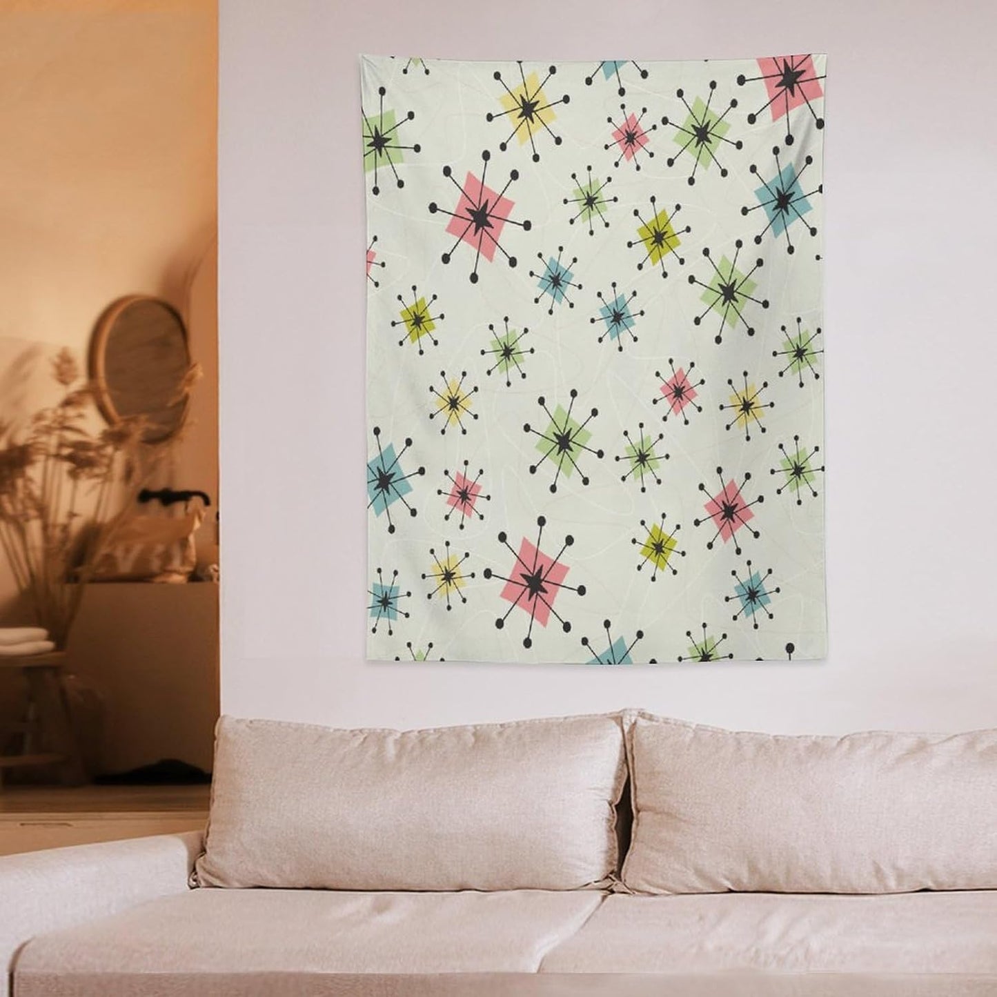 ICMOLYYENLO Abstract Cat Tapestry, Medieval Abstract Atomic Star Cat Vintage Home Wall Hanging Art Tapestry for Bedroom Living Room Dormitory 60x80 Inch