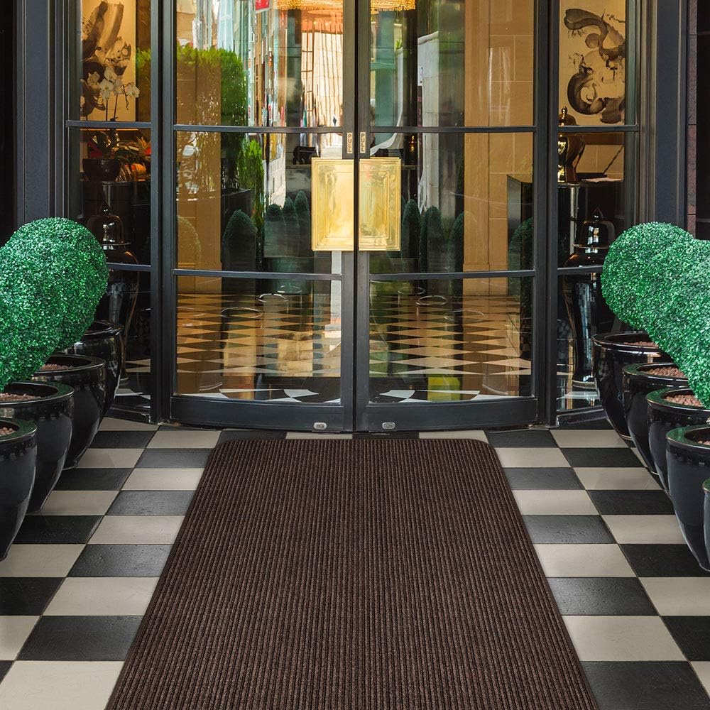 House, Home and More Indoor Outdoor Double-Ribbed Carpet Runner with Skid-Resistant Rubber Backing - Bittersweet Brown - 4 Feet x 40 Feet