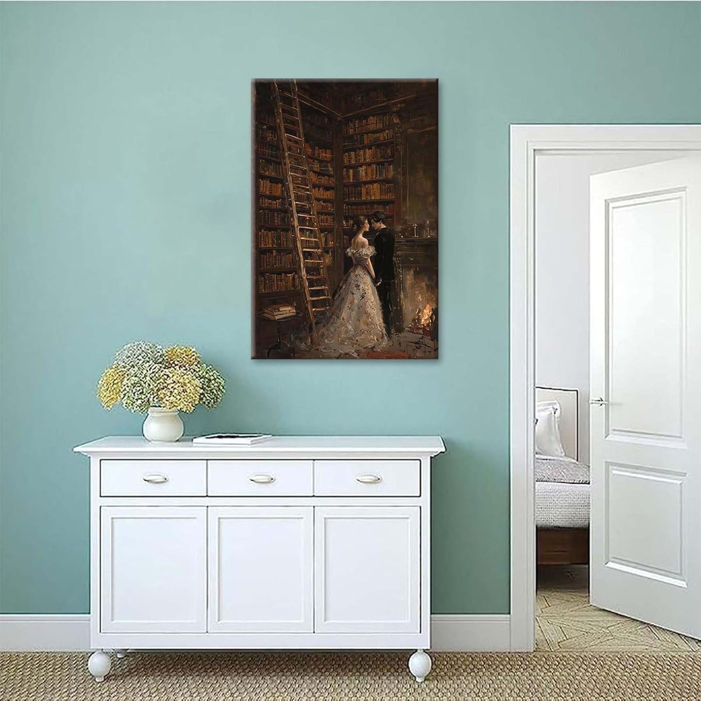 Gothic retro library scene decoration melancholy calm art college style wall aesthetic antique style home decoration suitable for bedroom living room24x36in Wood Framed
