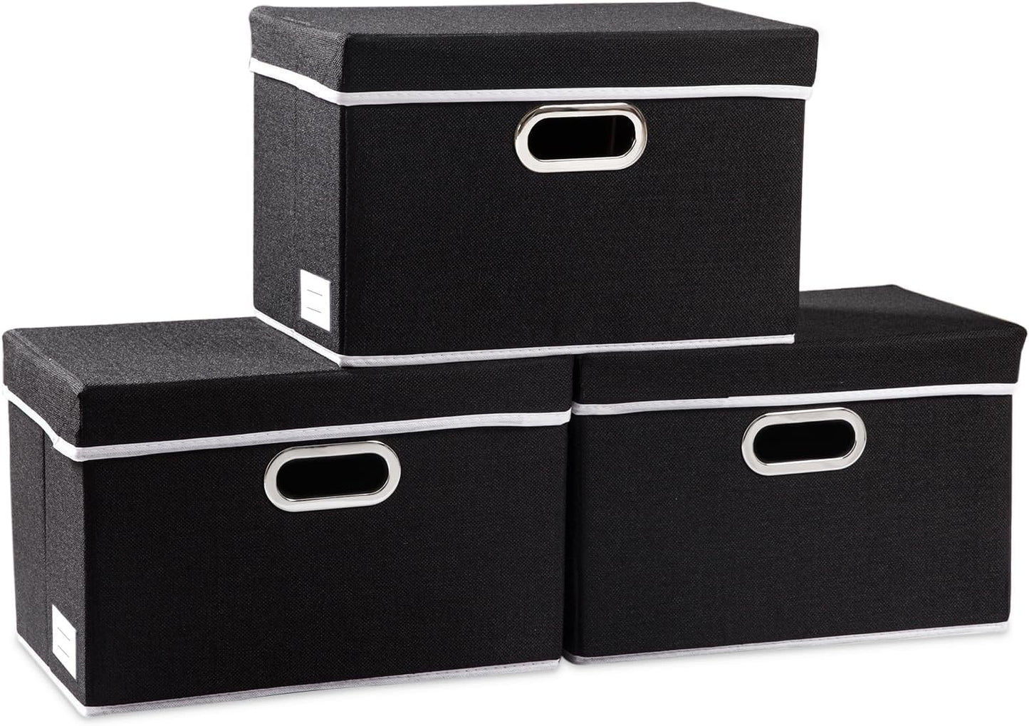 PRANDOM Foldable Storage Box with Lid [3-Pack] Fabric Collapsible Storage Bin Organizer Container Basket Cube with Cover for Home Bedroom Closet Office Nursery Black (14.9x9.8x9.8)