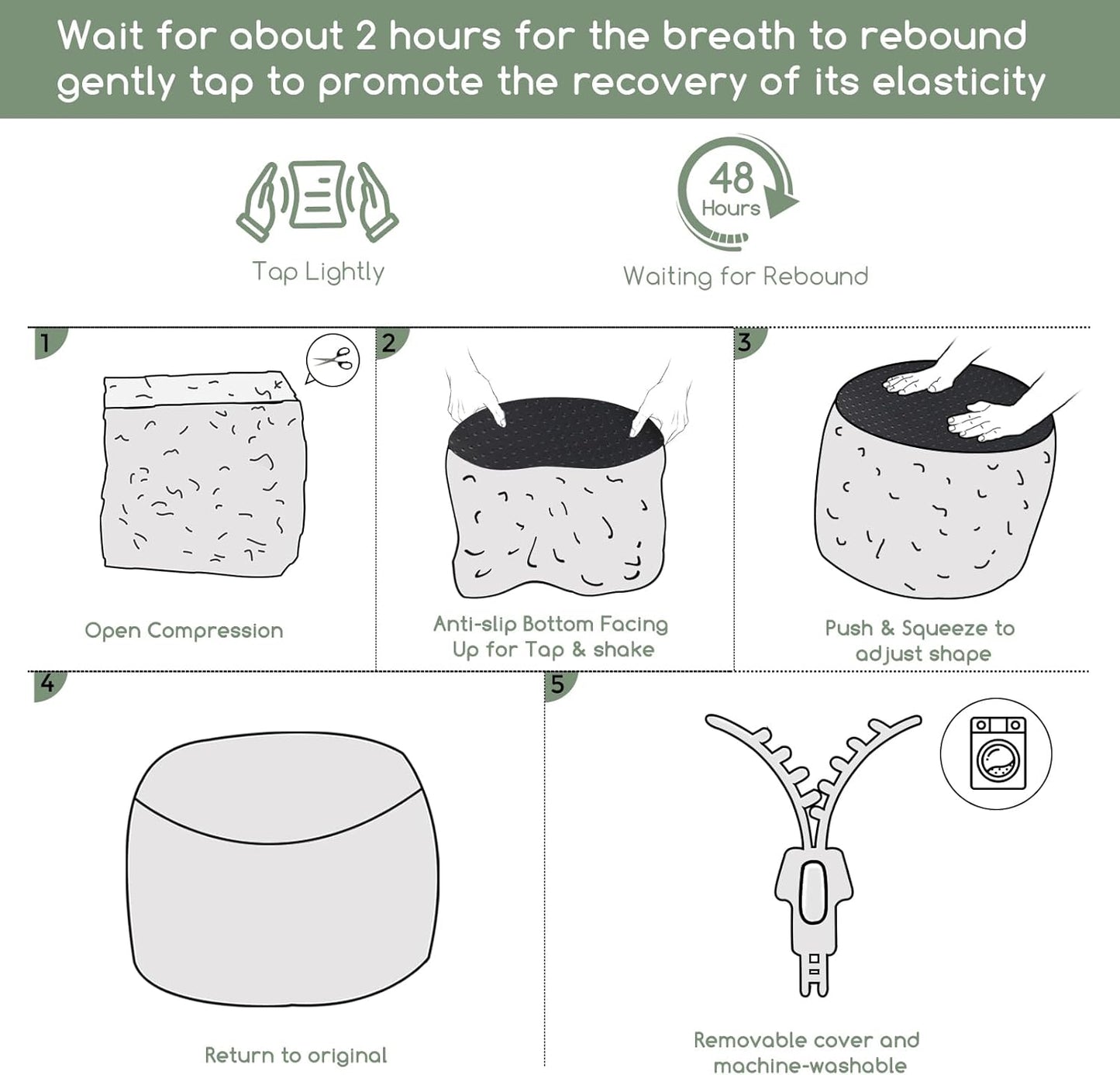 HIGOGOGO Round Stuffed Pouf Ottoman, Plaid Poufs with Foam Chunk Filling, Fluffy and Furry Pouf Foot Stool Storage Ottoman, 26 X 18 Floor Poufs Foot Rest for Living Room, Grey