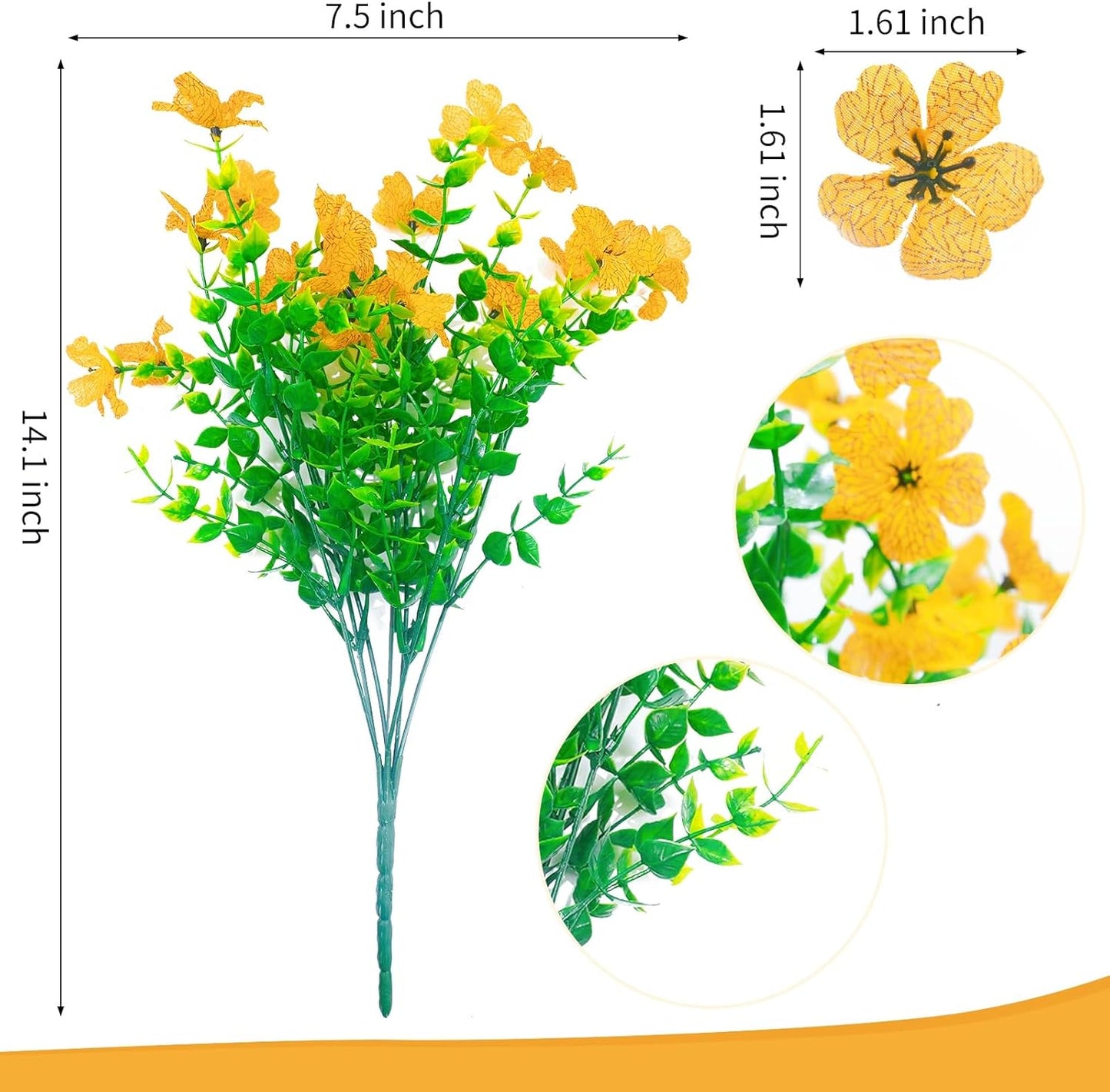 ‌20 Bundles Artificial Flowers for Outdoors‌ with 6 Faux Butterflies, UV Resistant ‌Fake Flowers‌ with Eucalyptus Leaves, ‌Artificial Plants Outdoor‌ for Patio Garden Porch Home Decor (Yellow)