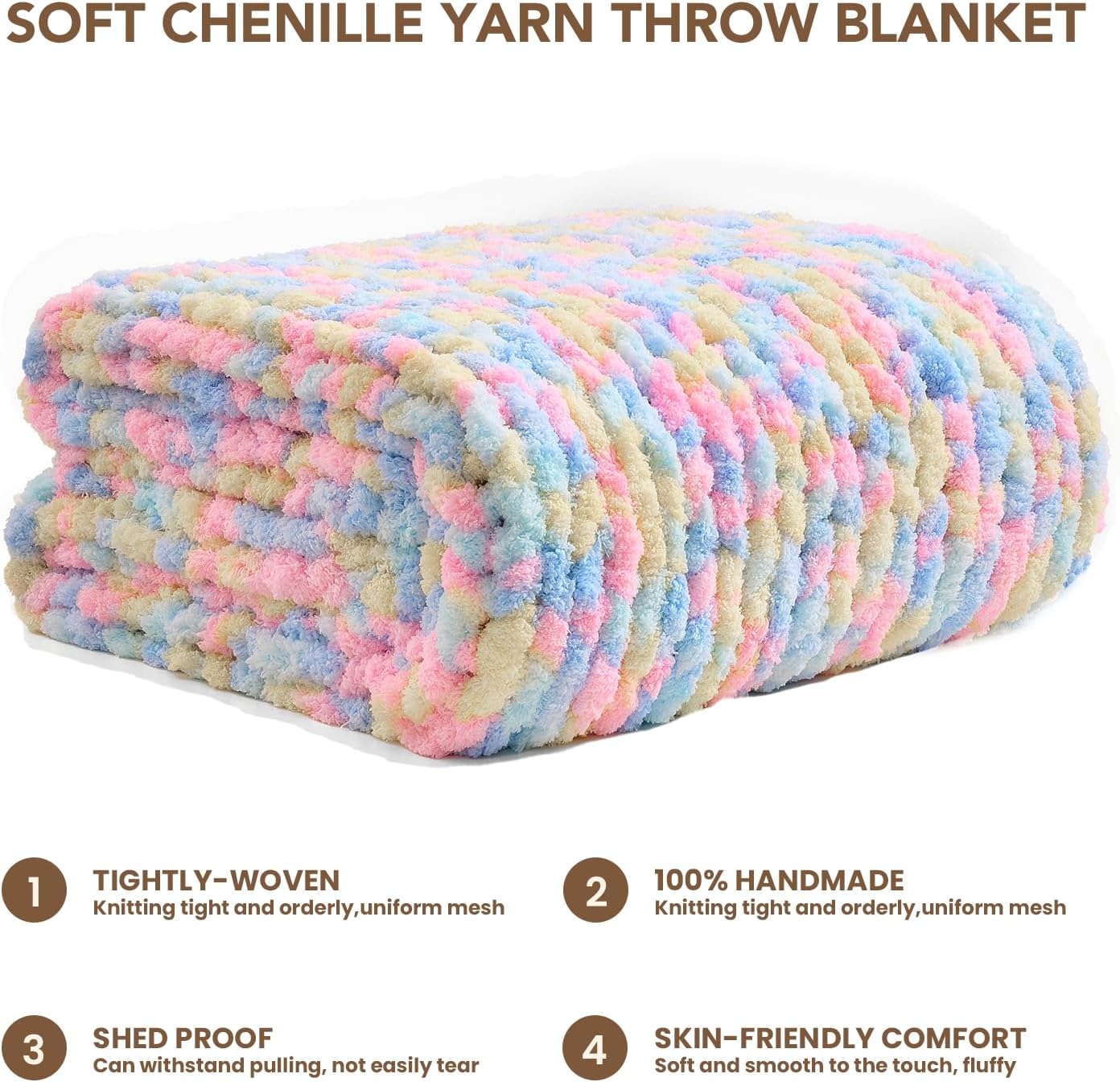 L'AGRATY Chunky Knit Blanket Throw: 50''x60'' Chenille Chunky Knitted Throw Blankets for Bed Couch - Handmade Thick Cable Knit Blanket - Large Crochet Rope Blankets for Home Decor