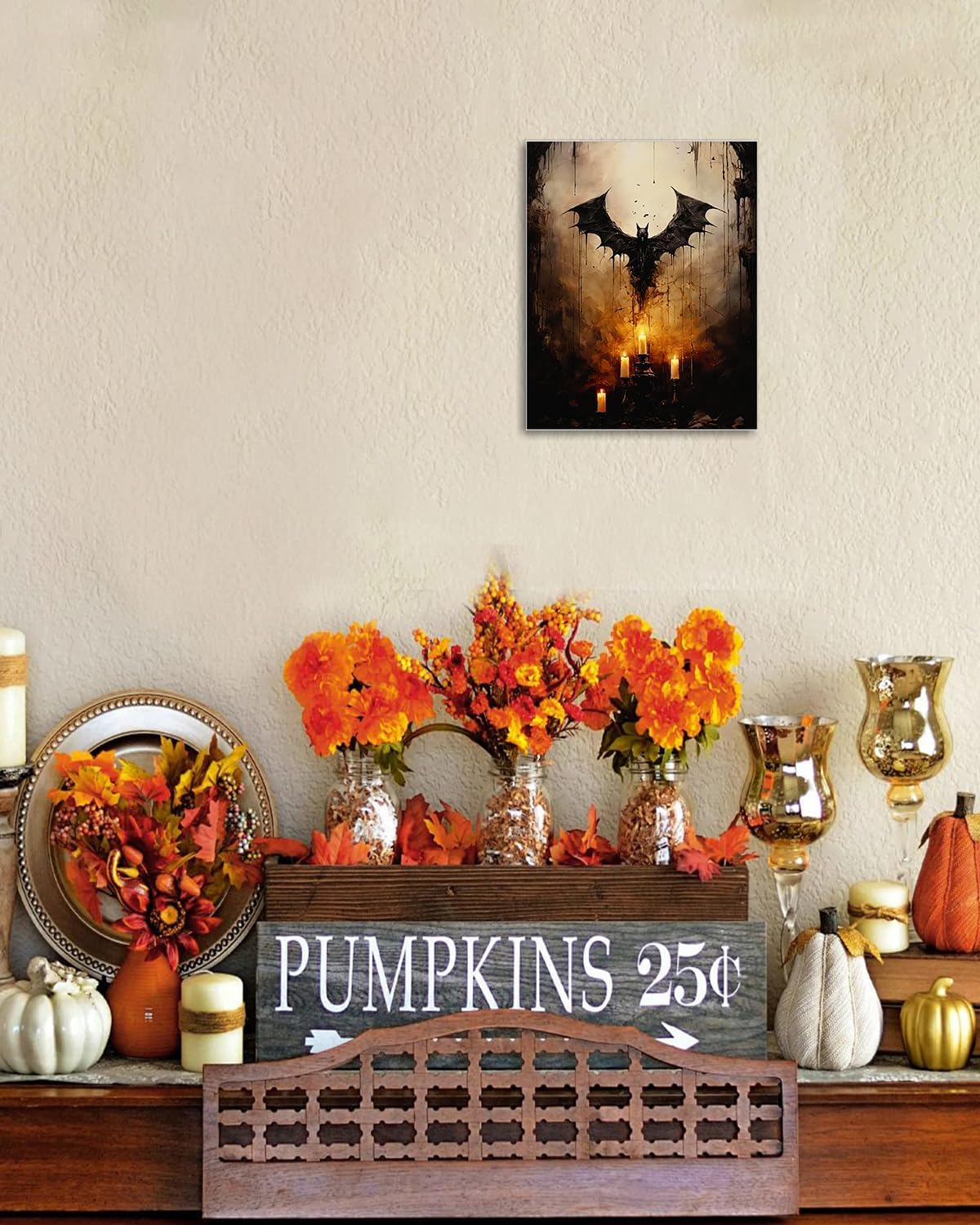 AbcCustomize Halloween Canvas Wall Art - Vintage Moody Bat Poster, Gothic Dark Academia Wall Decor, Spooky Halloween Decor for Farmhouse & Cottage, Fall Decorations Indoor for Living Room & Bedroom