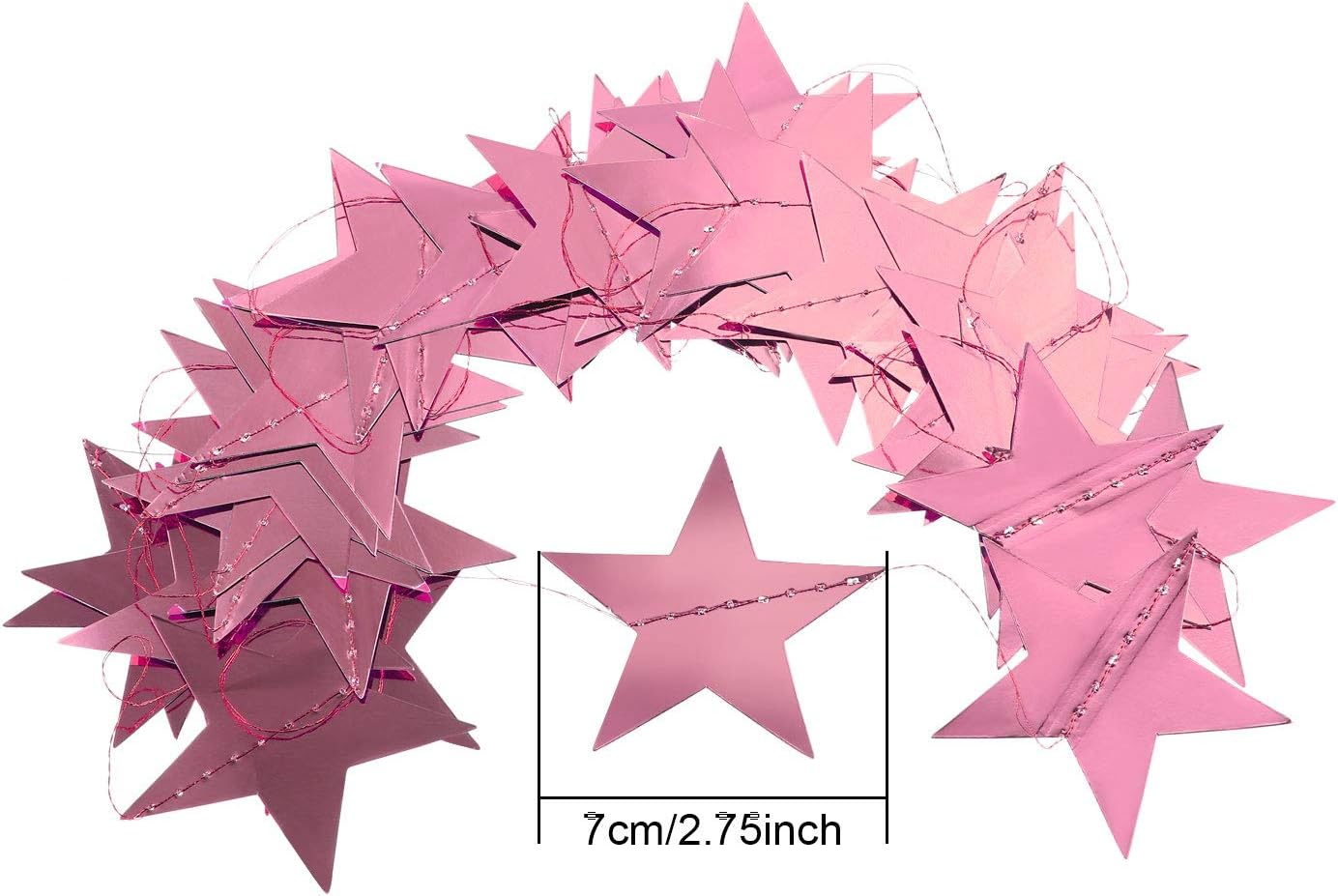 Patelai Glitter Star Garland Banner Decor 130 Feet Star Hanging Bunting Banner Twinkle Backdrop for Homecoming Classroom Wedding Birthday Halloween Christmas Party Supplies(Rose Pink)