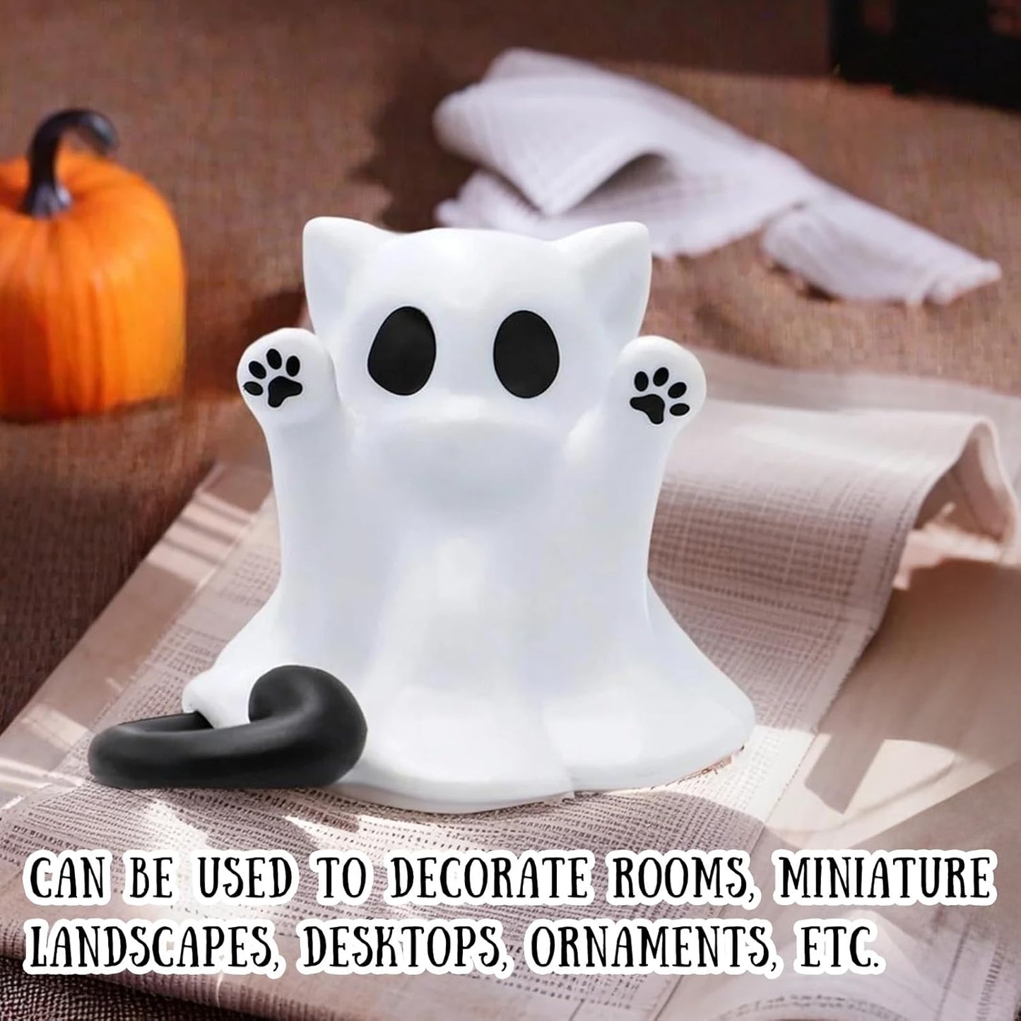 Halloween Ghost Figurine, Funny Spooky Resin Ghost Cat Statue, Cute Decor for Halloween Decorations Indoor, Porch and Indoor Spooky Home Decor Gifts