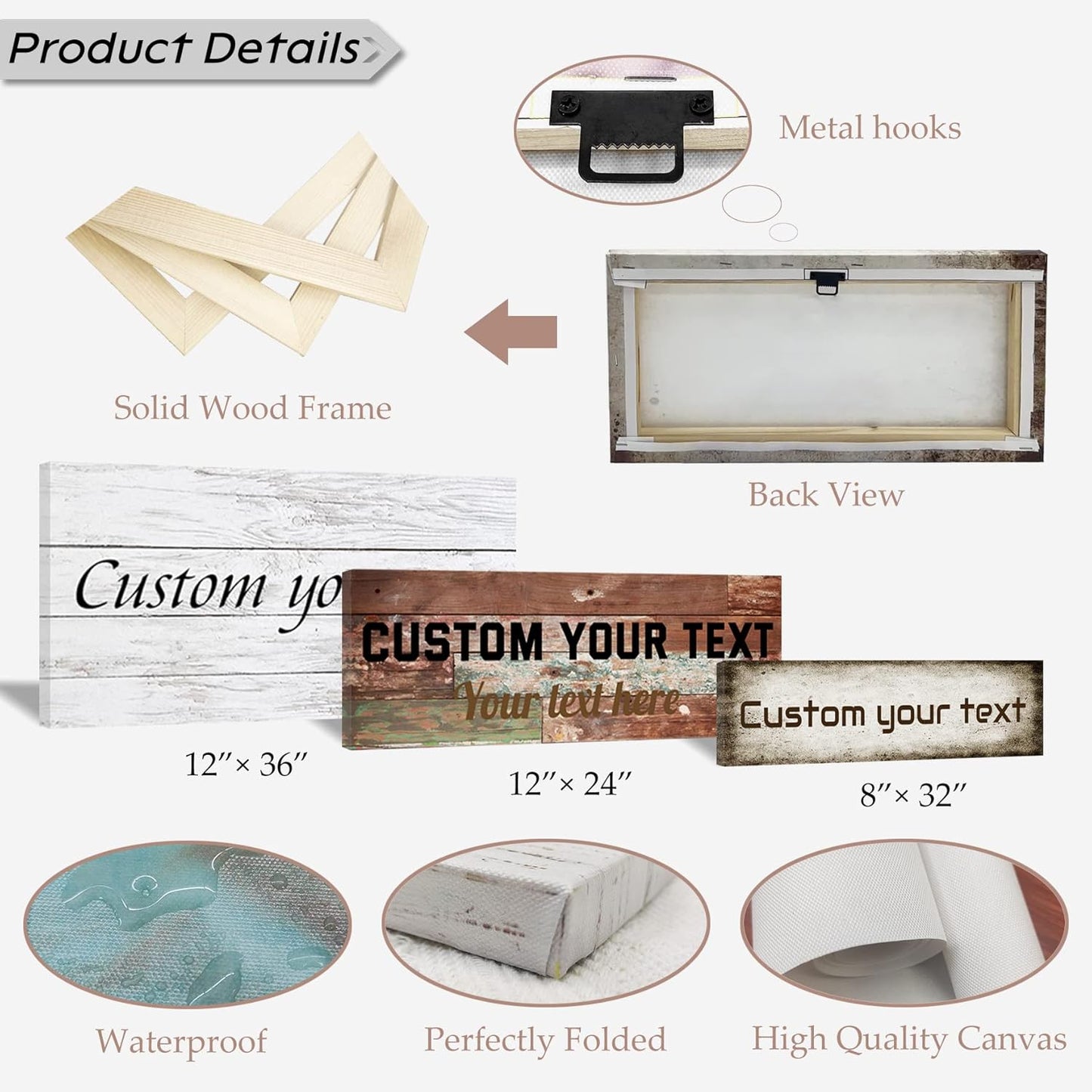 LZIMU Custom Text Signs Wall Decor Personalized Canvas Quote Family Sign Wall Art Wood Background Rustic Farmhouse Decor Framed (7"x21")