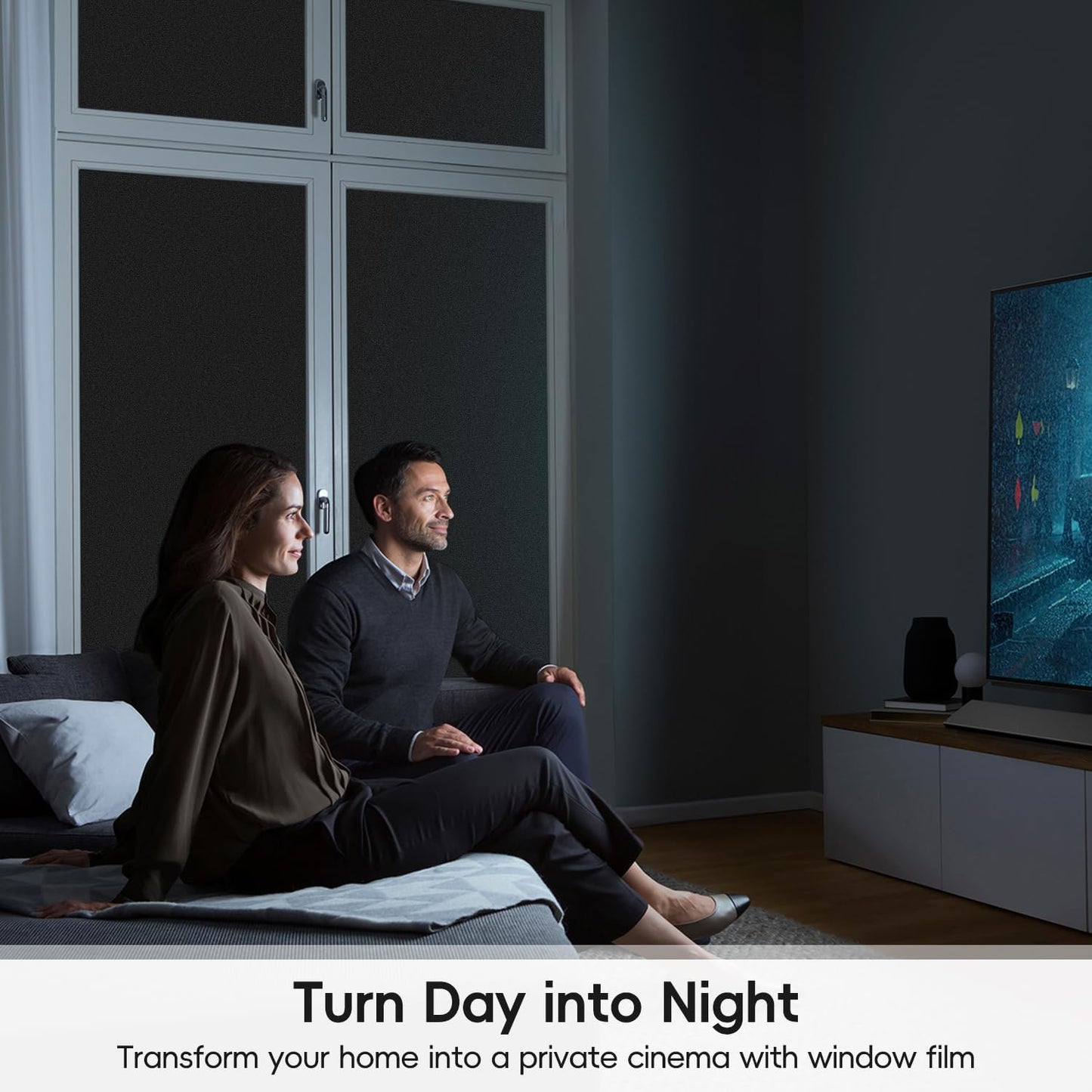 DUOFIRE Blackout Window Film Sun Blocking White Black Window Privacy Film Non Adhesive Static Cling Removable Windows Tint Anti -Glare Day Sleep Windows Tinting Films for Home, Office (11.8 x 78.7 in)