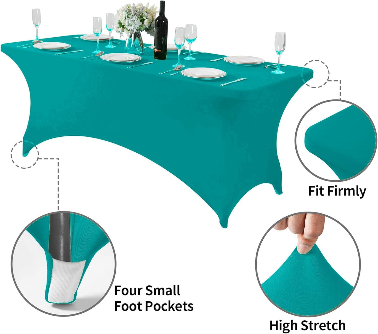 Spandex Table Cover for 6Ft or 4fT or 8ft Table Universal Fitted Stretch Tablecloth for Party, Banquet, Wedding and Events-Turquoise