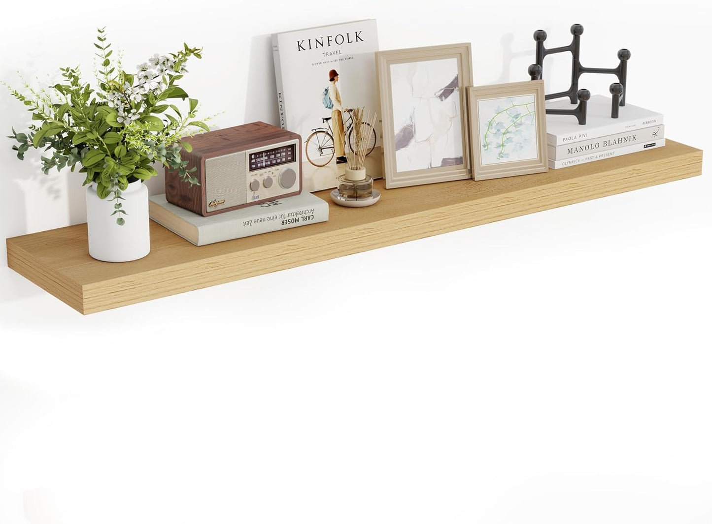 48 Inch Floating Shelves, 3D Textured Wood Grain, 48"x9.25"x1.5" Inch Deep Floating Shelves for Wall, Wooden Shelves for Bathroom, Bedroom, Living Room, Natural