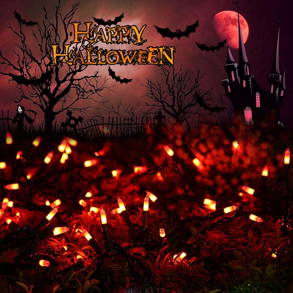 Brizled Orange String Lights, 150 Count 34.8ft Halloween Lights Connectable, UL Certified Incandescent, Mini Black Wire for Tree Thanksgiving Holiday Decor