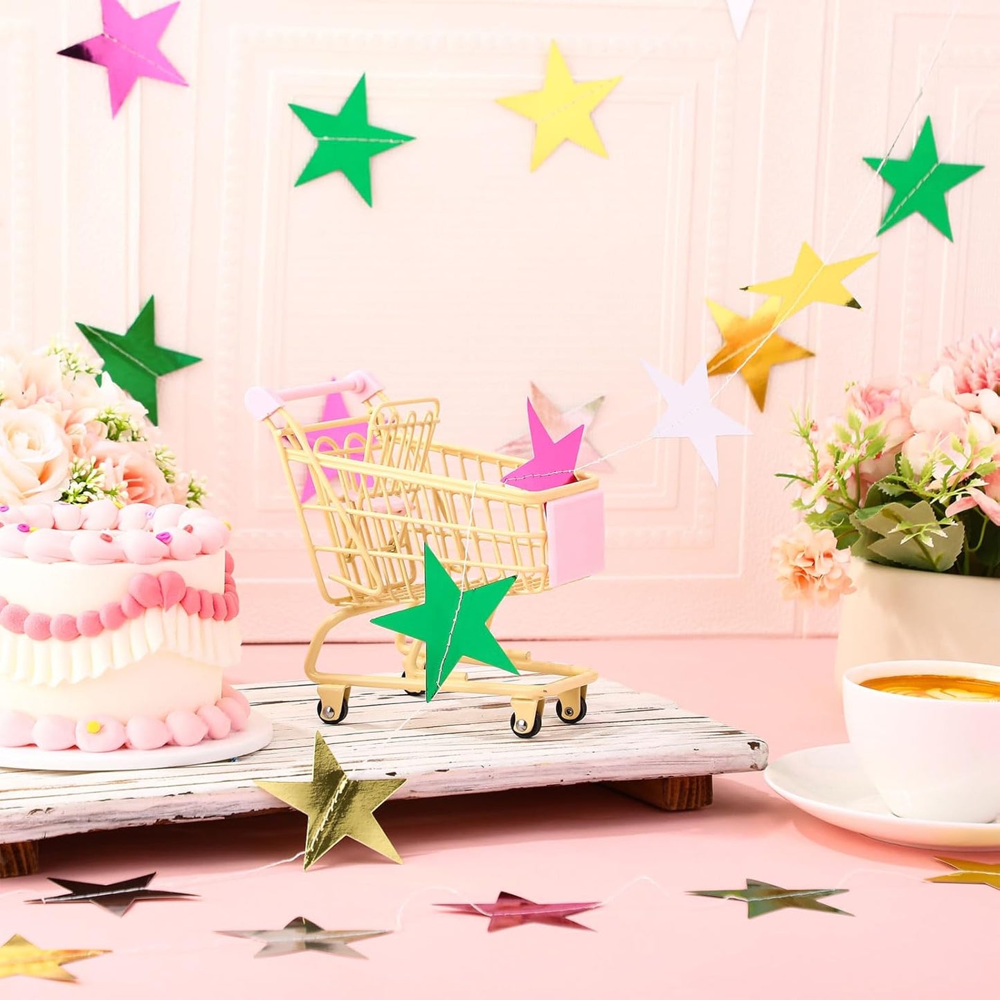 Patelai Glitter Star Garland Banner Decor 130 Feet Star Hanging Bunting Banner Twinkle Backdrop for Homecoming Classroom Wedding Birthday Halloween Christmas Party Supplies(Green,Pink,Gold,Silver)