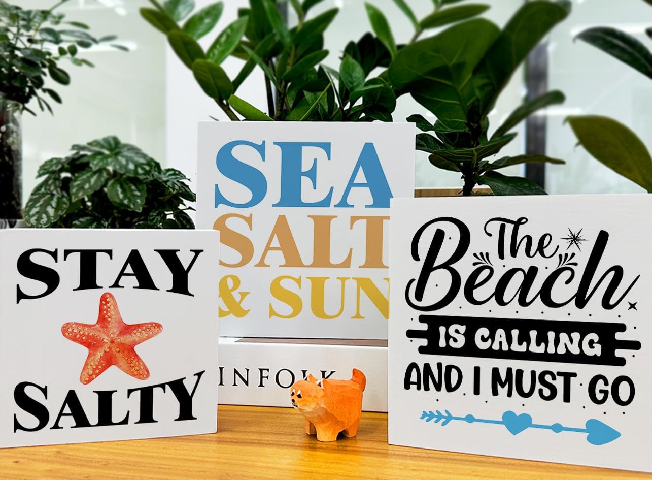 Summer Beach Decor for Home Farmhouse Tiered Tray Decor Beach House 3 Pcs Decorative Wood Box Signs Table Desk Shelf Decoration