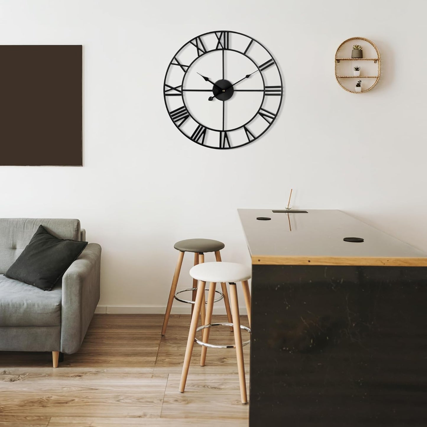 Large Wall Clock for Living Room Decor - 60cm/ 24 Inches Silent Non-Ticking Metal Wall Clocks Battery Operated, Vintage Decorative Modern Wall Clock for Bedroom, Office, Farmhouse Decor