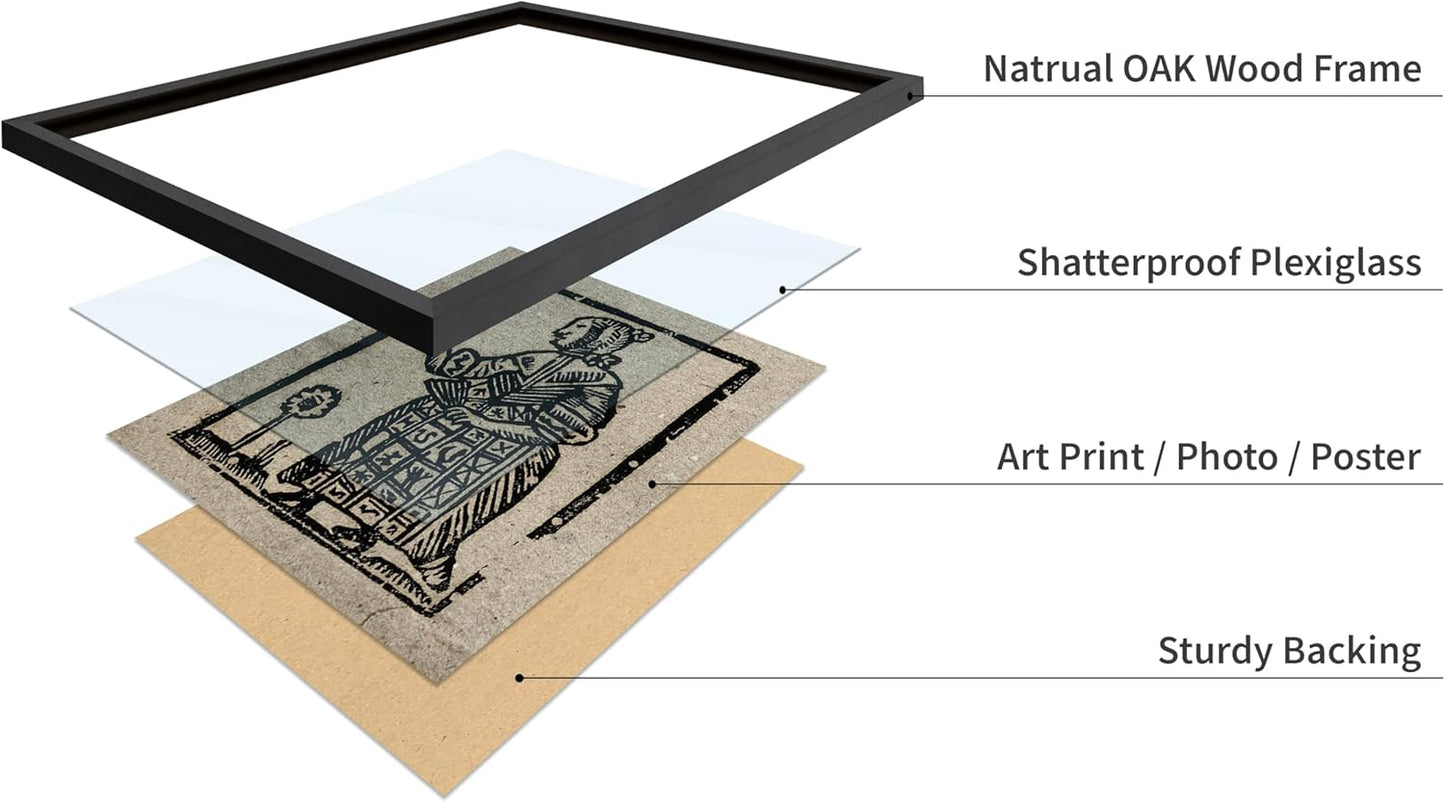 Poster Master Vintage Woodcut Poster - Retro Medieval Print - Gift for Gothic, Horror Fan - Witch Holding a Plant, Magic, Spell, Herbalist - Wall Decor for Bedroom, Dorm, 16x20 Black Framed