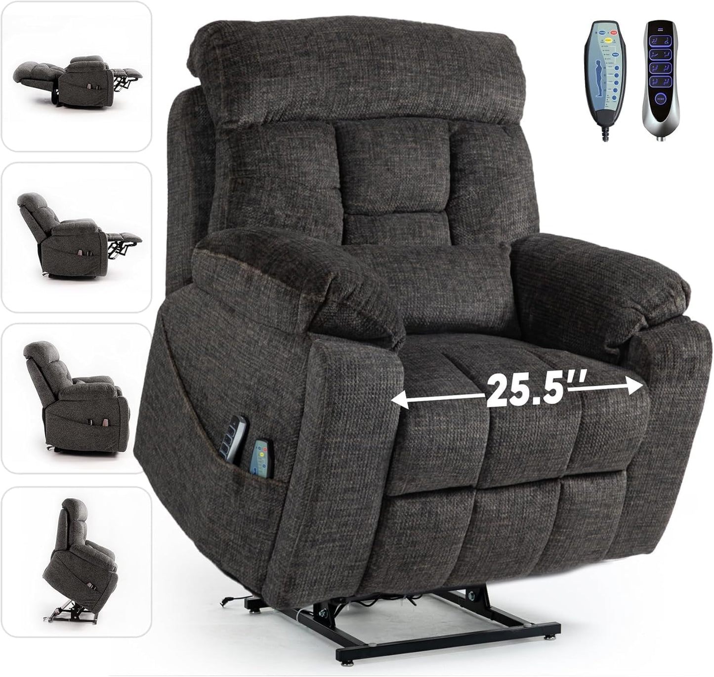 Lazy Boy Recliner Chair with Heated and Massage, 4 Motor Headrest, Lumbar Independent Adjustment Power Lift Recliner with Hidden Cup Holder、Side Pocket、Back Pillow