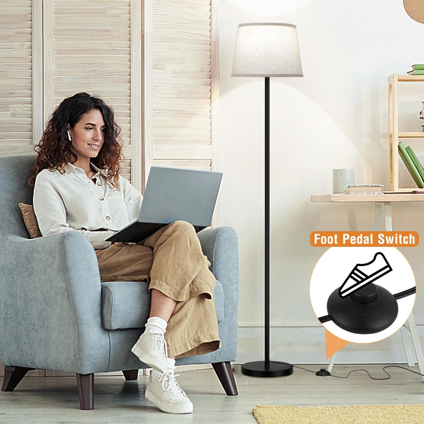 【Upgraded Floor Lamps for Living Room, Modern Floor Lamp with Remote Control, Dimmable Colors Temperature Standing Lamp Foot Switch, 9W LED Bulb Tall Lamps for Bedroom Office Kid Room