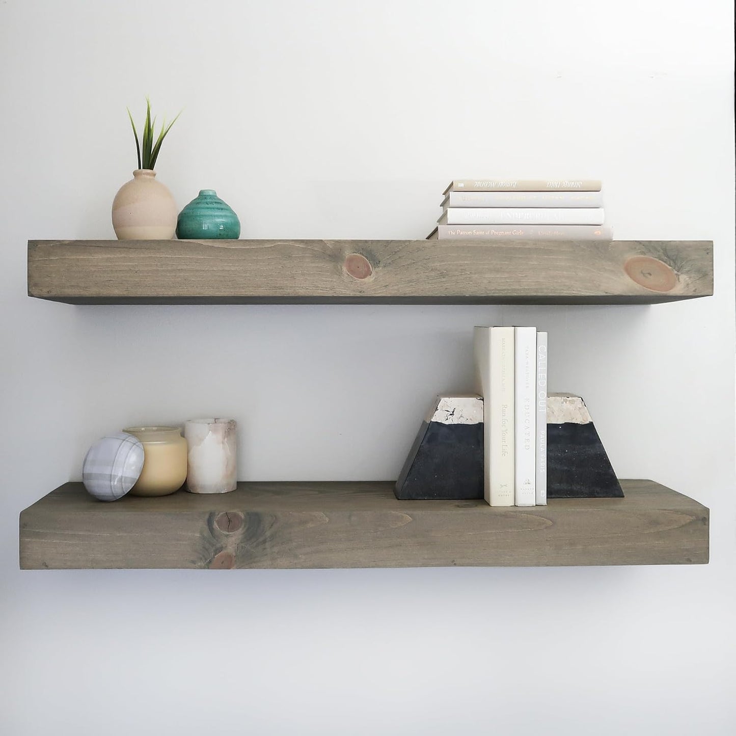 Modern Floating Shelves 3 Inches Thick for Wall, Wide Shelves for Kitchen, Living Room, Bedroom, and Bathroom, Natural Pine Wood, Rustic Wooden Shelf, (Set of 2) (Aged Barrel, 36Lx3Hx8D)