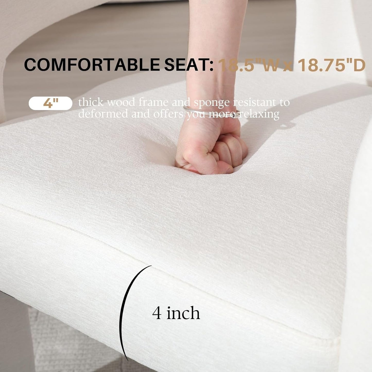 White Chenille Dining Chairs Set of 2, Modern Barrel Dining Room Chairs Upholstered Accent Chair with Arms and Round Back for Living Room Kitchen Armchair No Assembly Needed