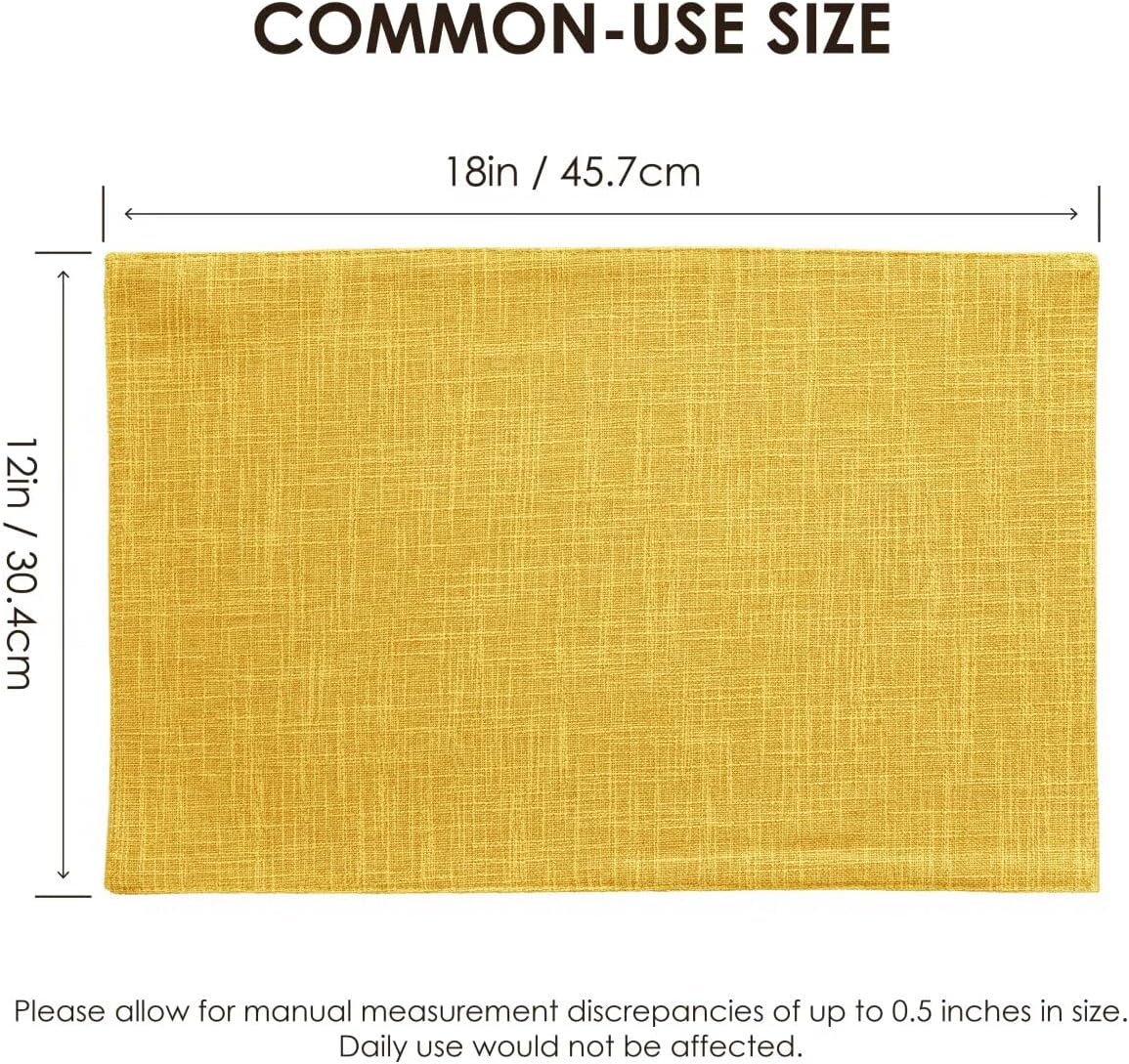 Placemats Set of 6, Bilayer Thickened Linen Place Mats Heat Resistant Machine Washable Wrinkle Free Carefully Selected Polyester Mats for Kitchen/Dining/Coffee Table (Yellow)