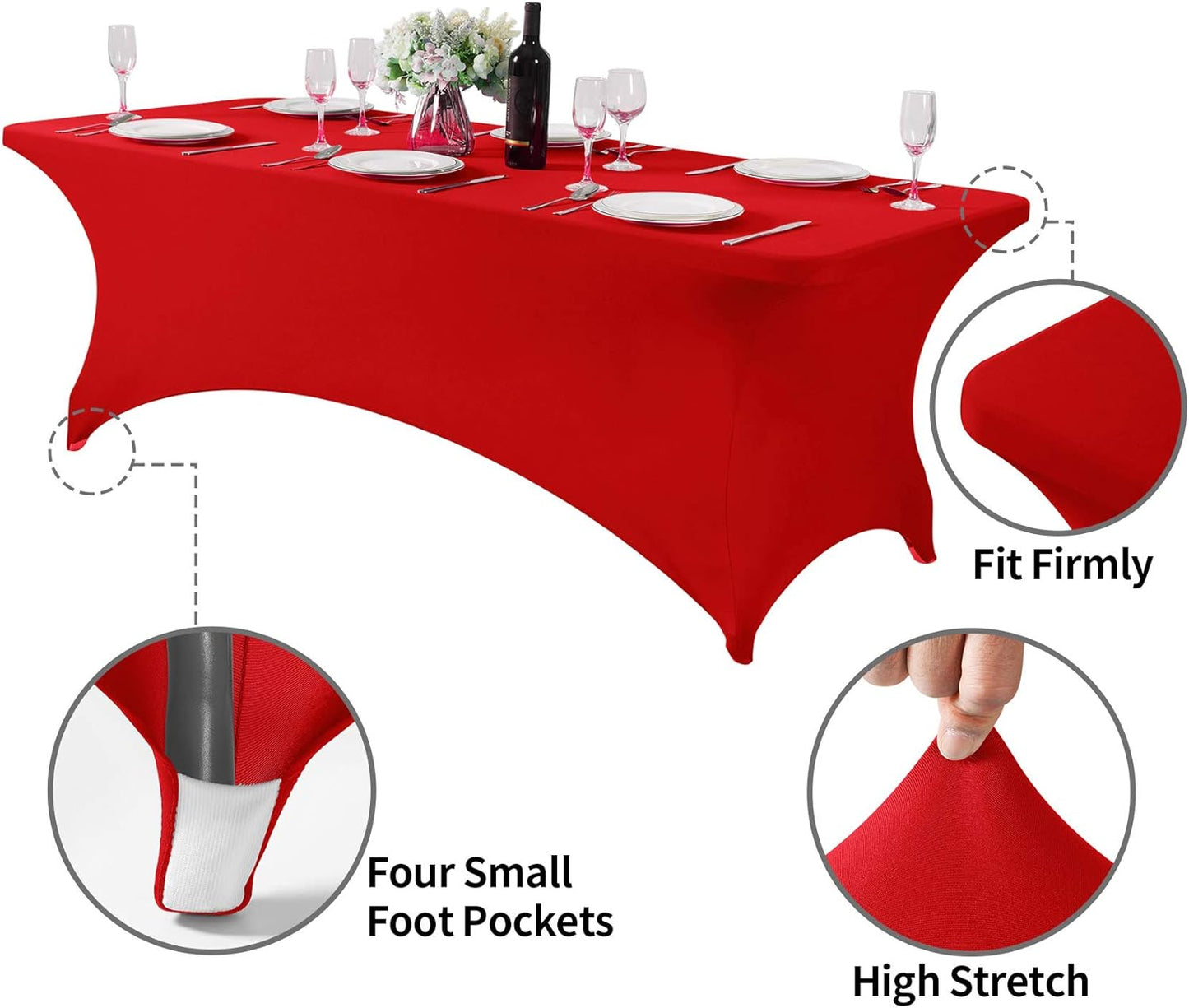 Spandex Table Cover for 8FT or 4ft or 6ft Table Universal Fitted Stretch Tablecloth for Party, Banquet, Wedding and Events-Red
