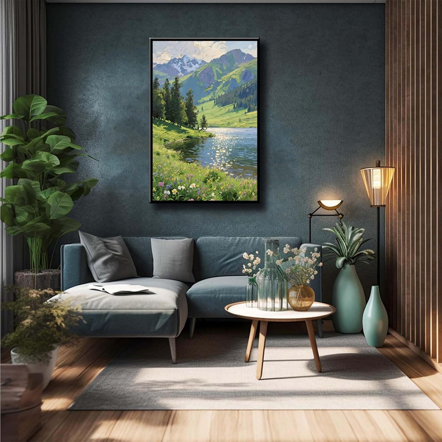 The scenery of mountain streams and green meadows is suitable for living rooms bedrooms offices landscape posters and wall paintings