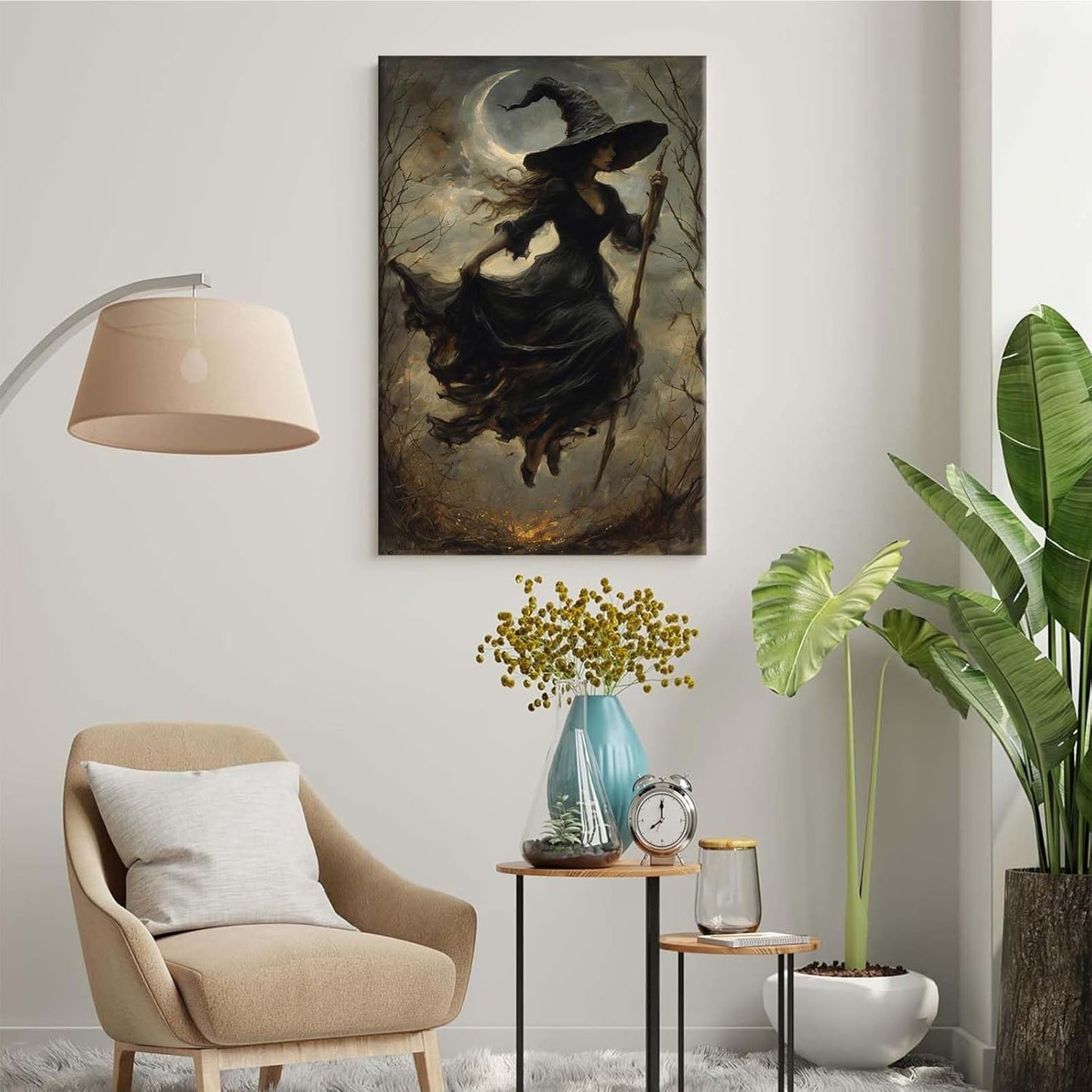 JFHCQJPK Witch in the Forest Halloween Print Wall Art Poster Witch Decor Vintage Print Dark College Wall Art Victorian Gothic Room Decor Canvas Wall Print16x24in Frameless