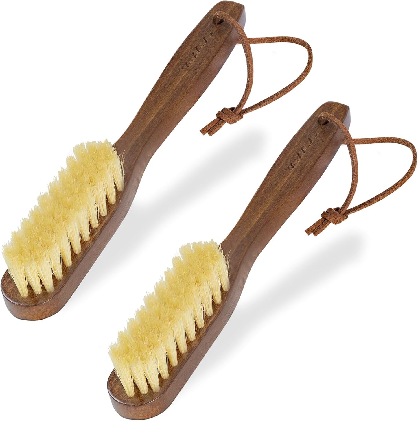 Takavu White Boar Bristle Laundry Stain Brush Set (2 Pack) - Small Spot Cleaner Scrubber for Clothes, Fabric Pre-Wash Treatment, Delicate Garment Care