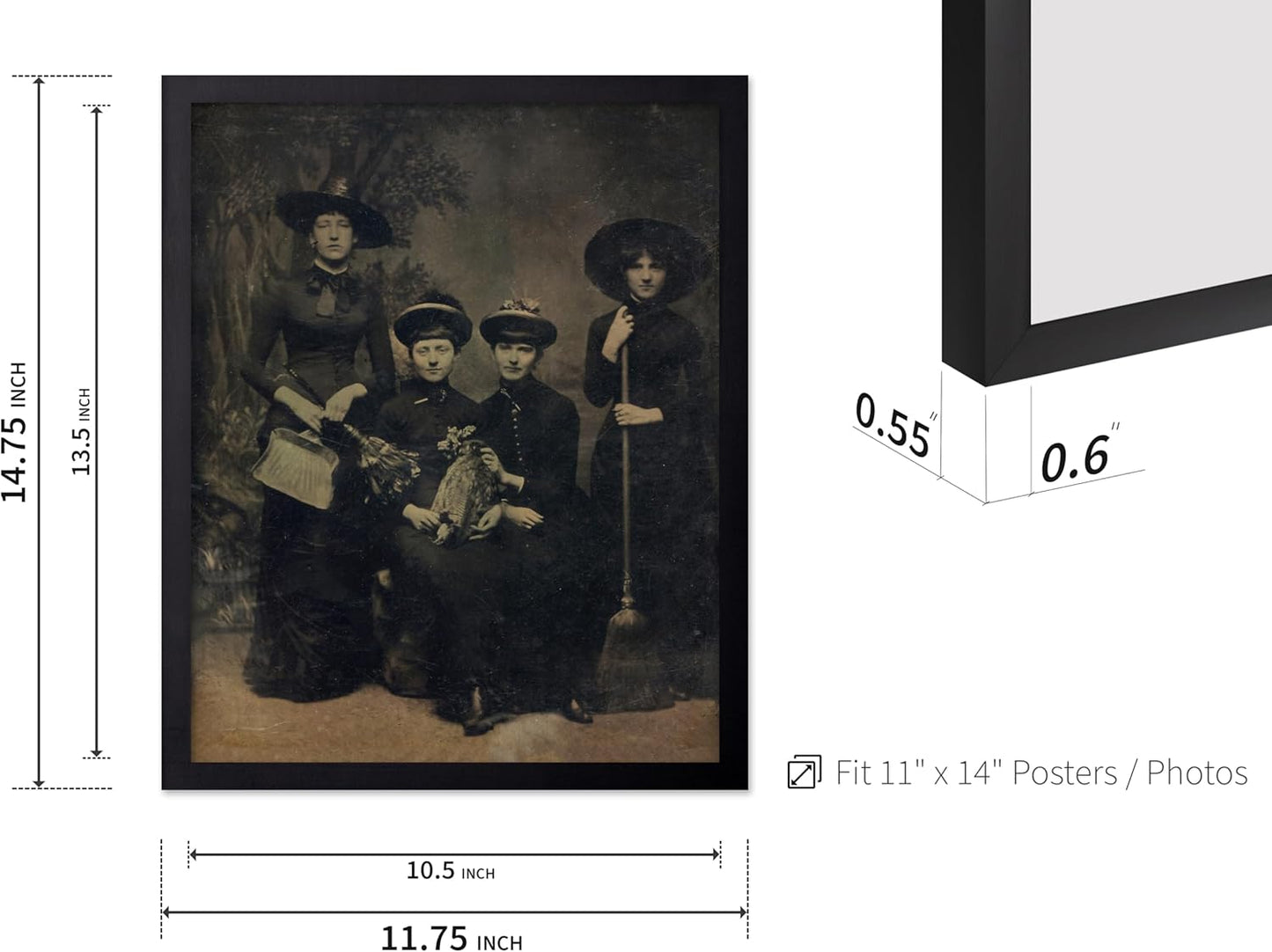 Poster Master Vintage Photograph Poster - Retro Halloween Print - Gift for Artist, Friend - Four Witches Wearing Robes, Sabbath, Coven, Sorcery - Wall Decor for Home, Office, 11x14 Black Framed
