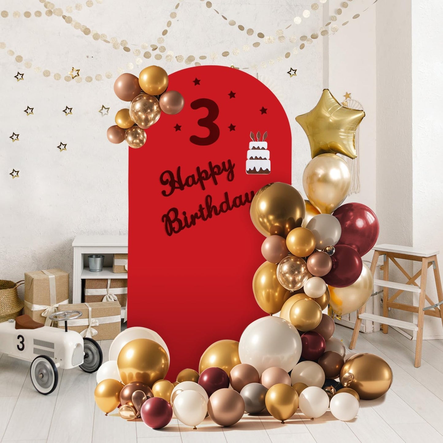 Arch Backdrop Stand and Cover Set, Metal Balloon Arch Backdrop 7.2ft, Gold Arched Stand Frame for Wedding, Parties,Birthday, Backdrop Decorations (Red,7.2ft)
