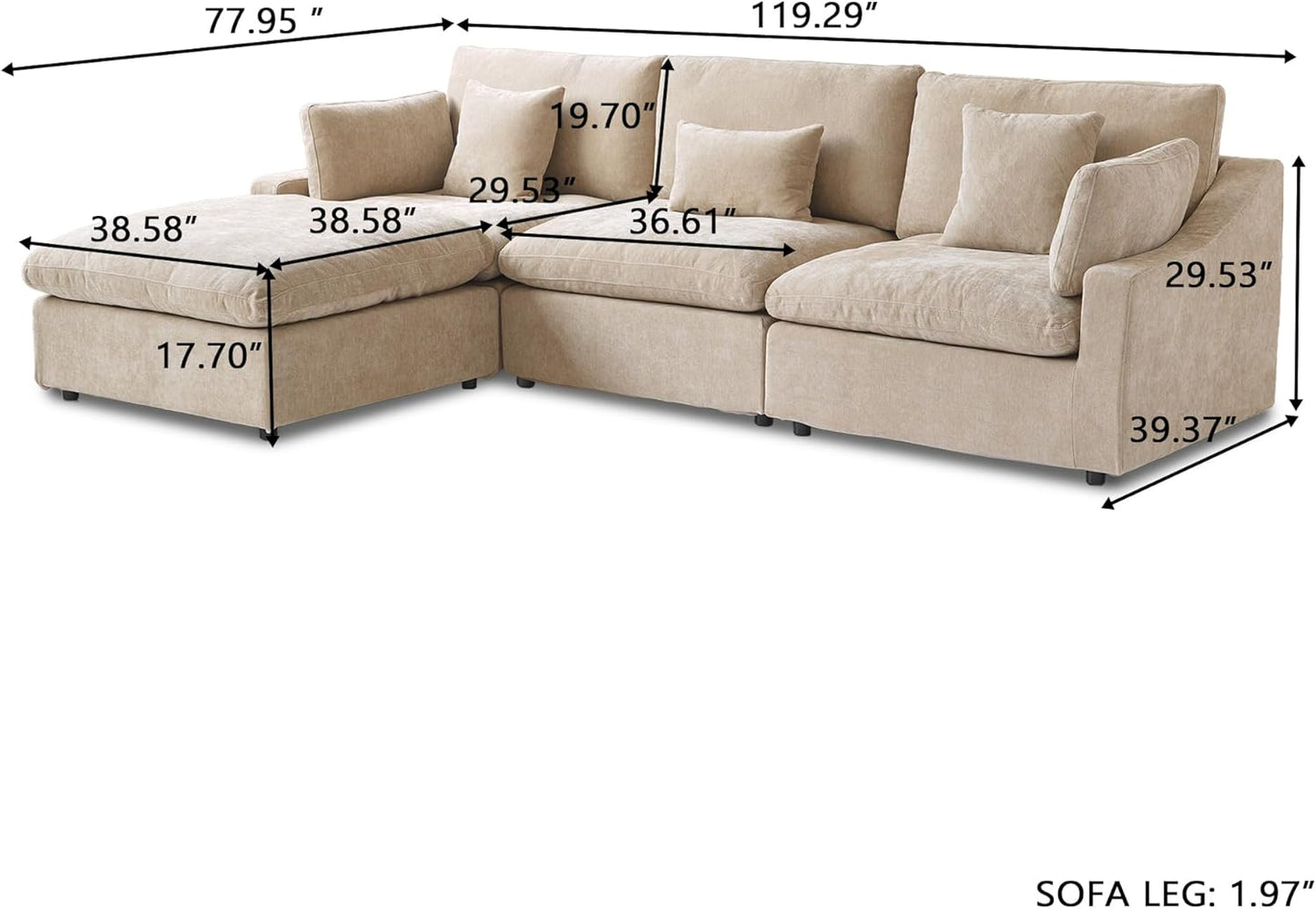 JACH L-Shaped Sectional Couches for Living Room, Cloud Sectional Couch with Deep Seat, Modular Sectional Sofa with Chaise, Covers Removeable & Washable, Sofas Furniture for Living Room, Khaki