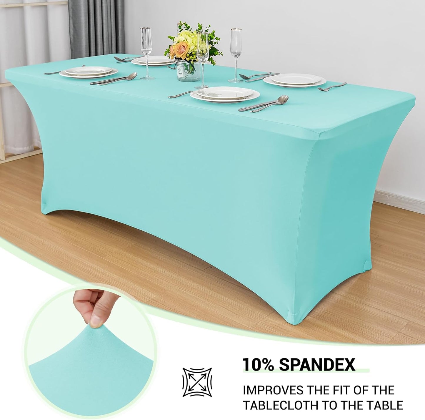 Obstal 6ft Stretch Spandex Table Cover for Standard Folding Tables - Universal Rectangular Fitted Tablecloth Protector for Wedding, Banquet and Party, 72L x 30W x 30H Inches, Blue, 2pc