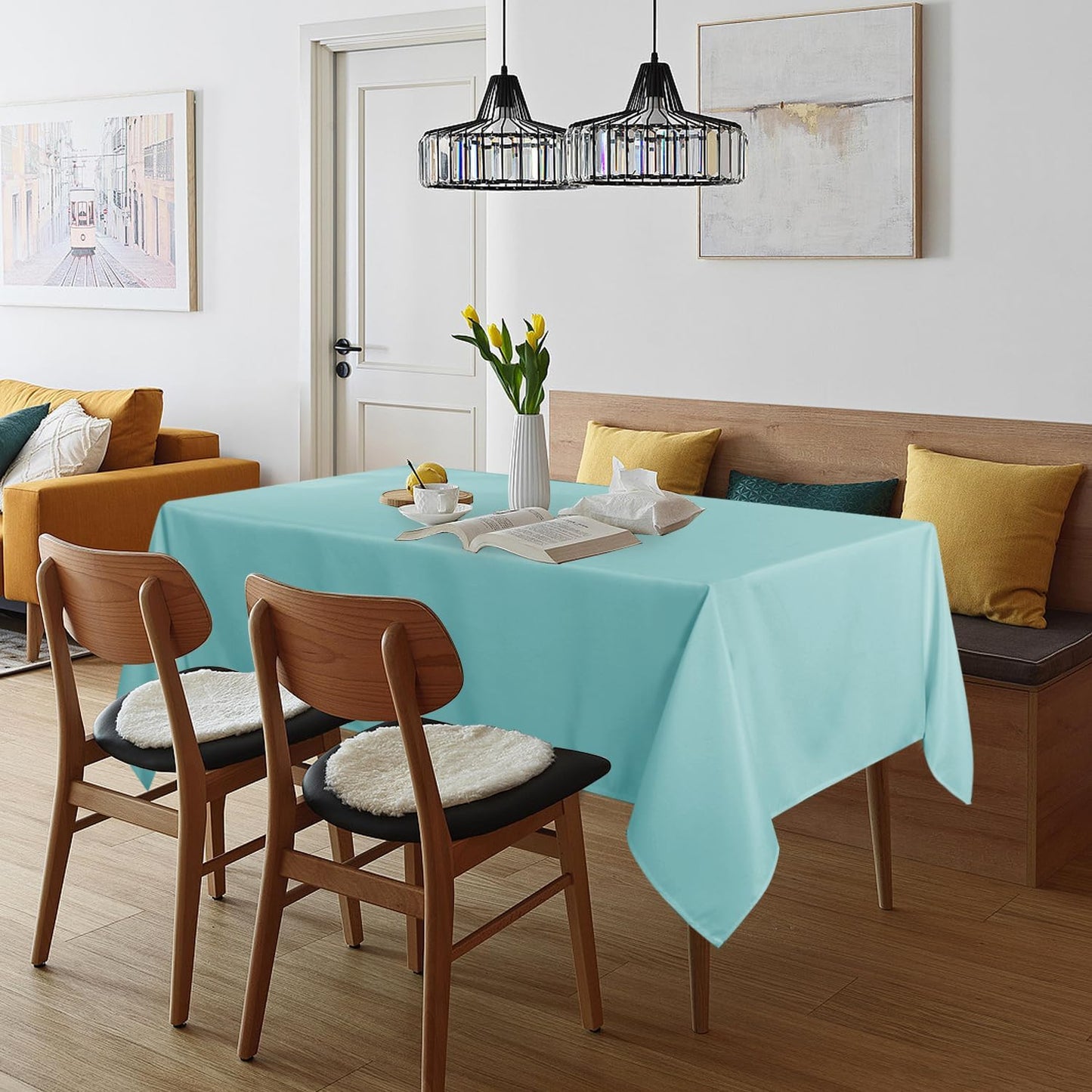sancua Rectangle Tablecloth - 60 x 120 Inch - Stain and Wrinkle Resistant Washable Polyester Table Cloth, Decorative Fabric Table Cover for Dining Tables, Buffet Parties and Camping, Turquoise