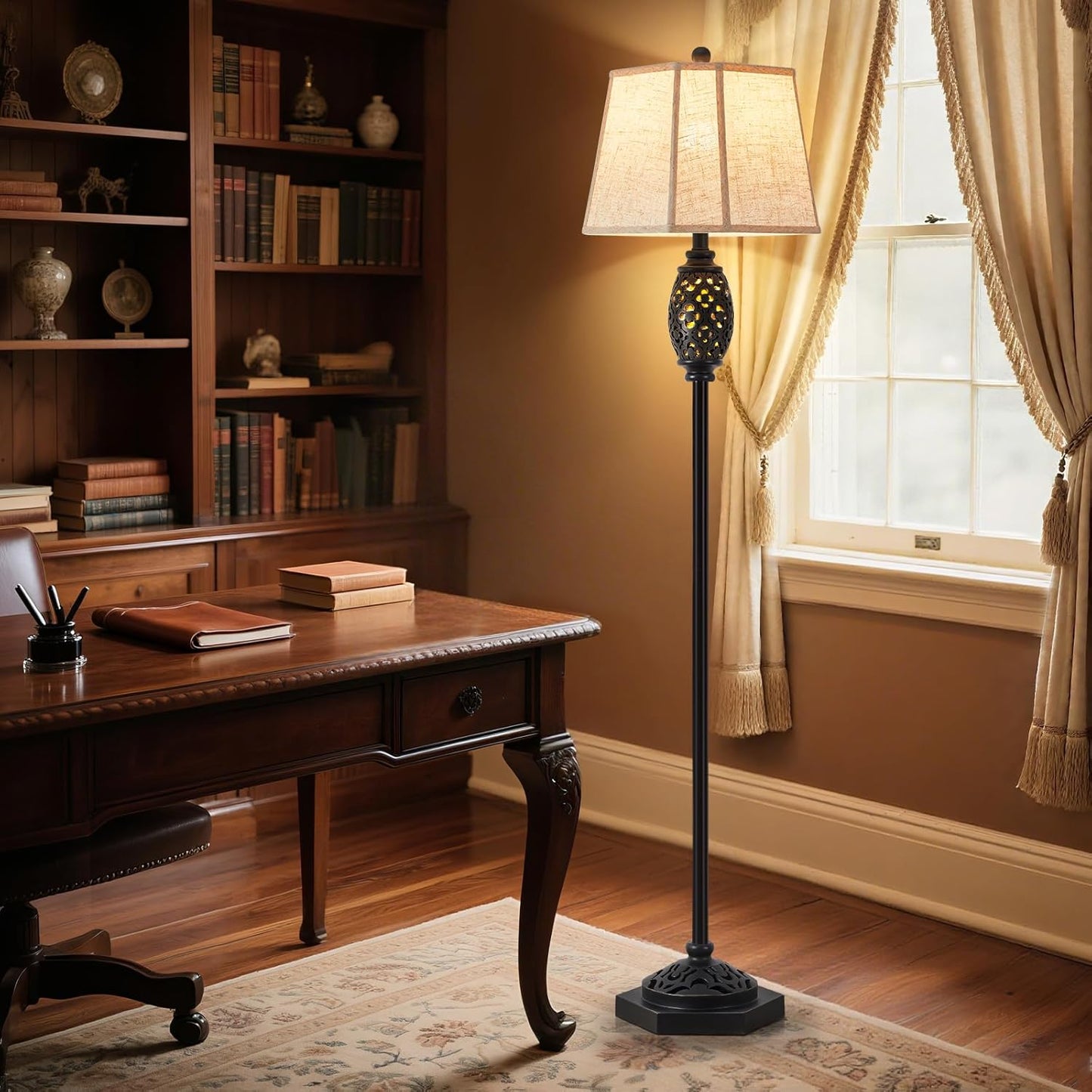 Luvkczc Vintage Floor Lamp with Cutout Design & Glowing Light - Resin Elegant Standing Lamp for Living Room, Bedroom, Office (Includes Bulb)