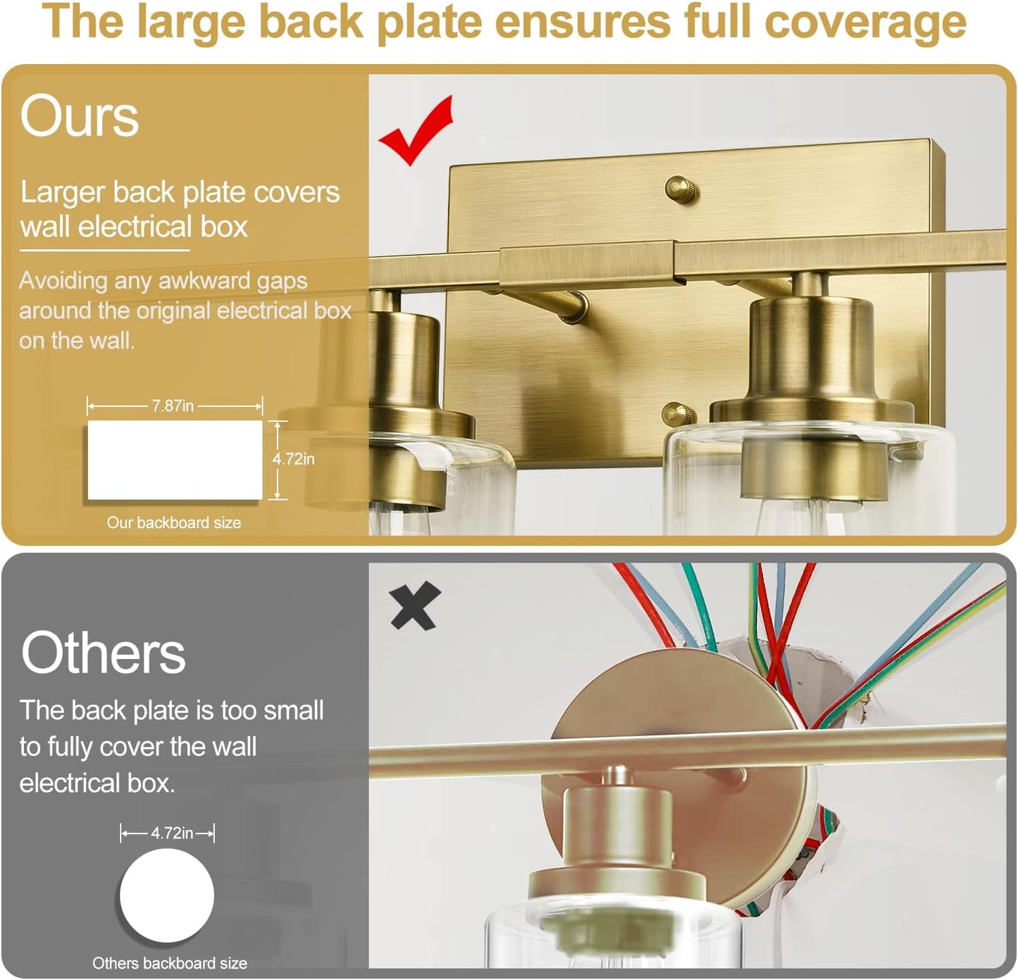 4 Light Bathroom Light Fixtures, Brass Vanity Lights for Bathroom with Clear Glass Shades, Modern Bathroom Wall Sconces for Mirror Living Room Cabinet